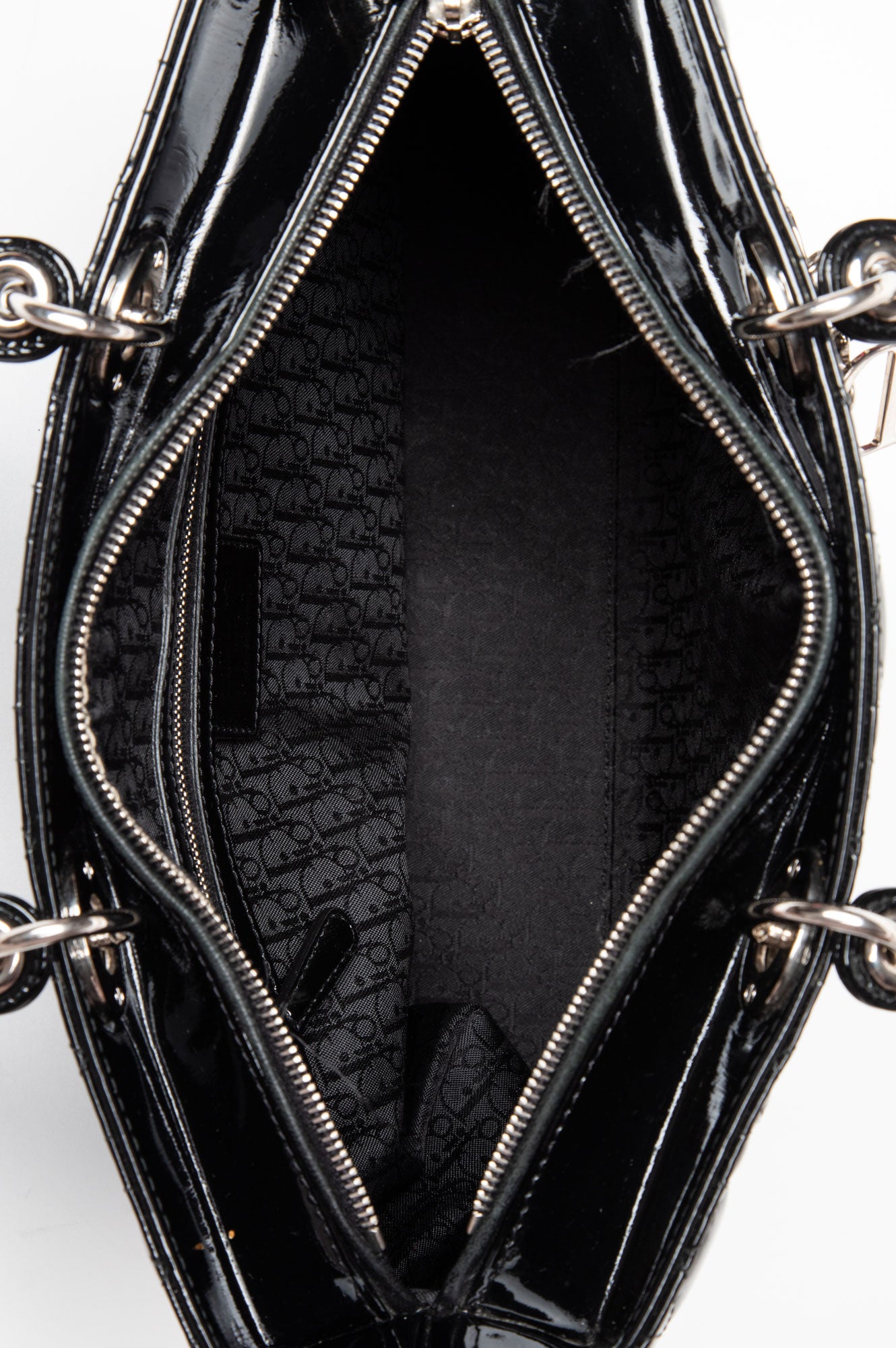 Christian Dior Black Patent Cannage Large Lady Dior Bag