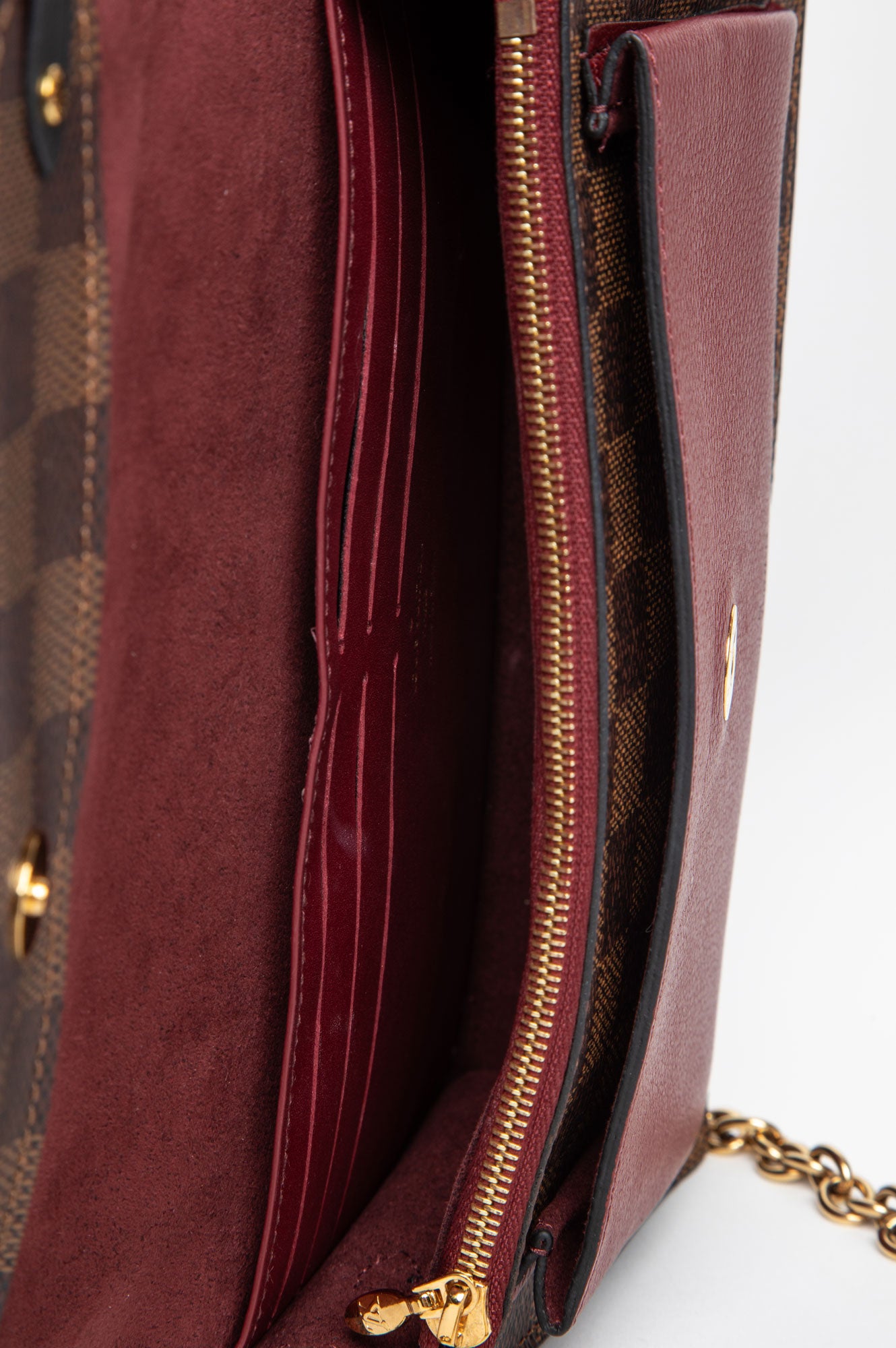 Louis Vuitton Burgundy Damier Ebene Vavin Chain Wallet