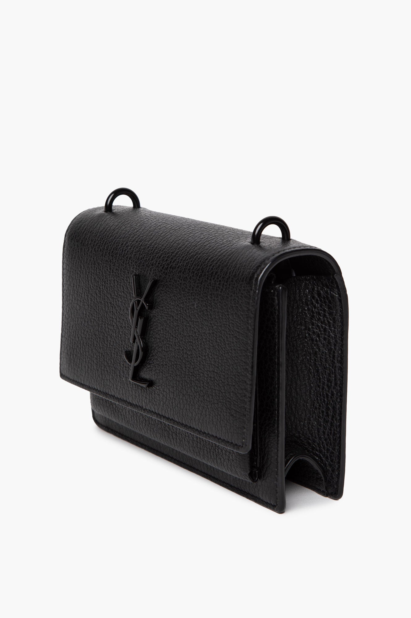 Saint Laurent Black on Black Grained Calfskin Small Sunset Crossbody Bag