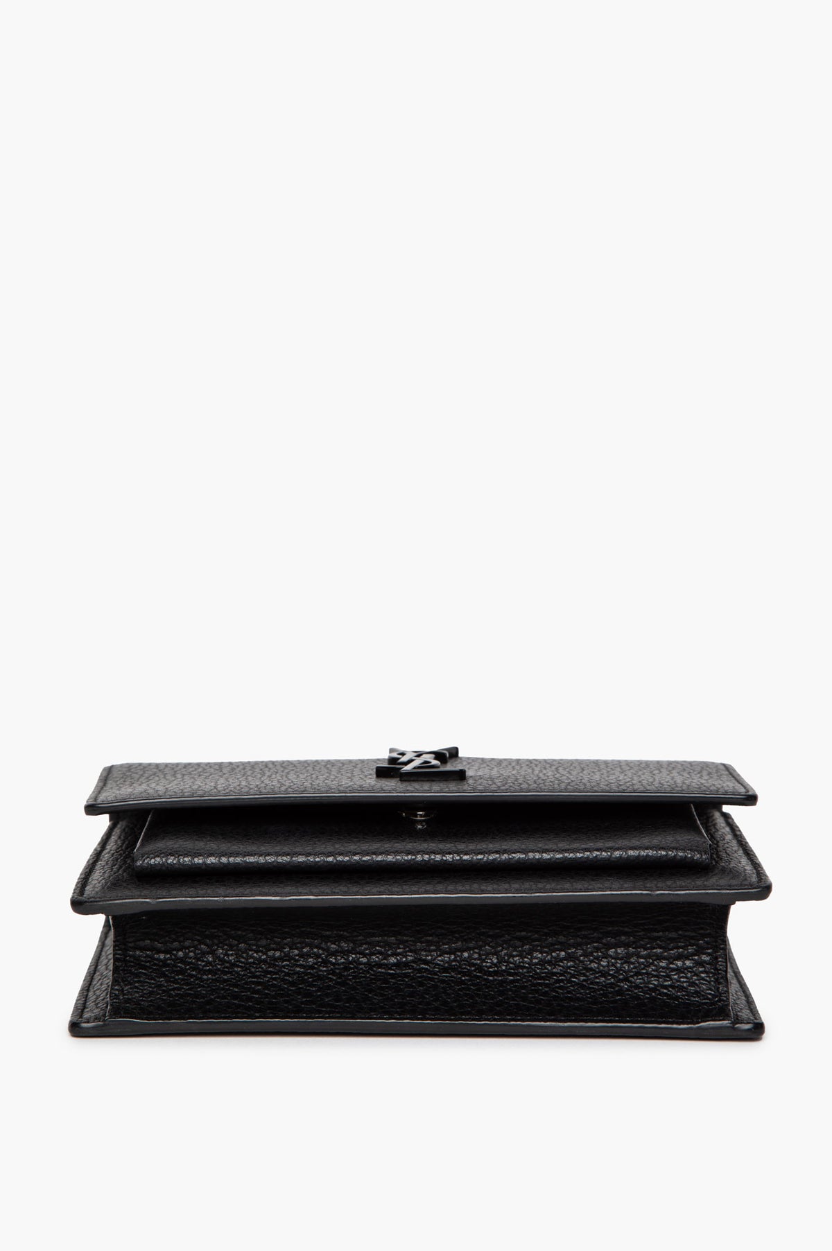 Saint Laurent Black on Black Grained Calfskin Small Sunset Crossbody Bag