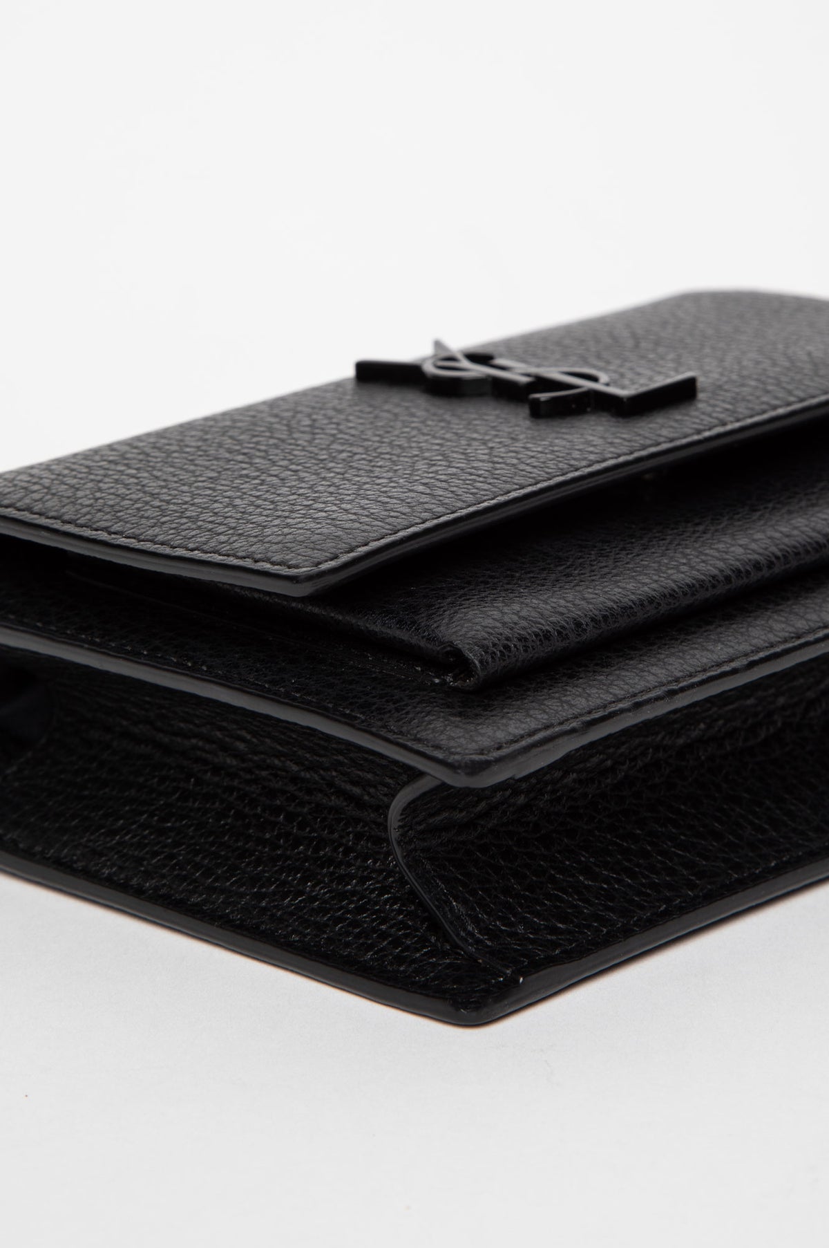 Saint Laurent Black on Black Grained Calfskin Small Sunset Crossbody Bag