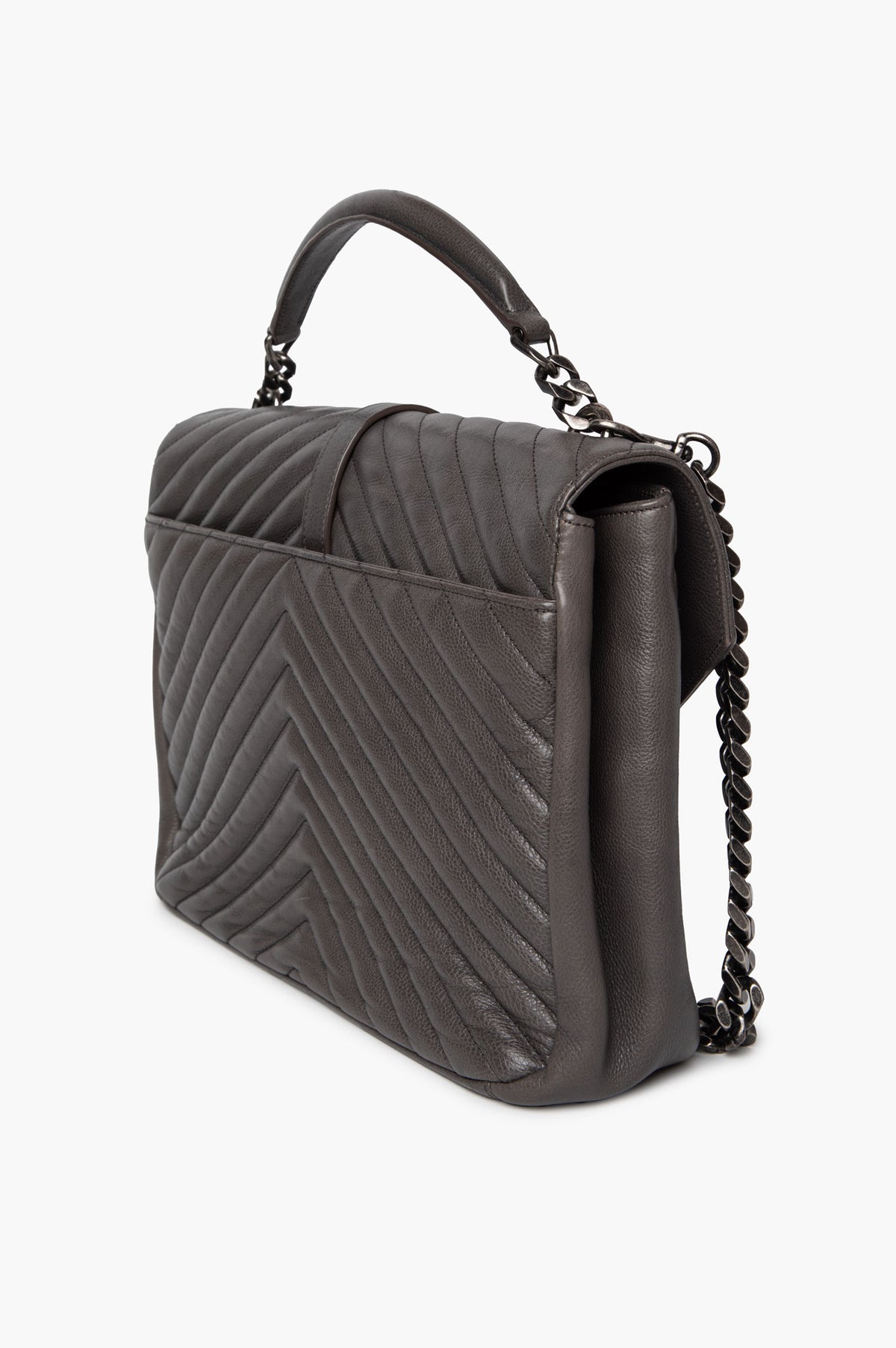 Saint Laurent Grey Chevron Matelassé Leather Large College Chain Bag