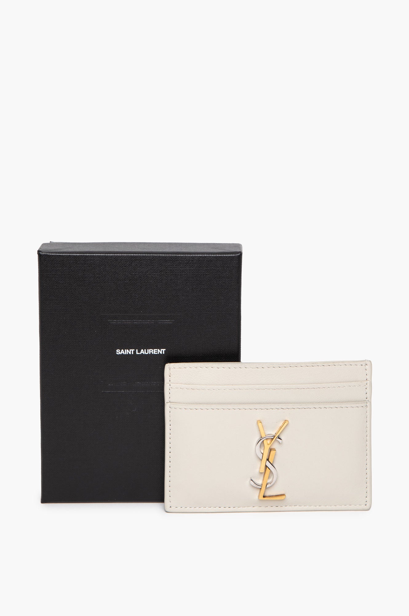 Saint Laurent Ivory Smooth Calfskin Silver/Gold Cassandre Cardholder