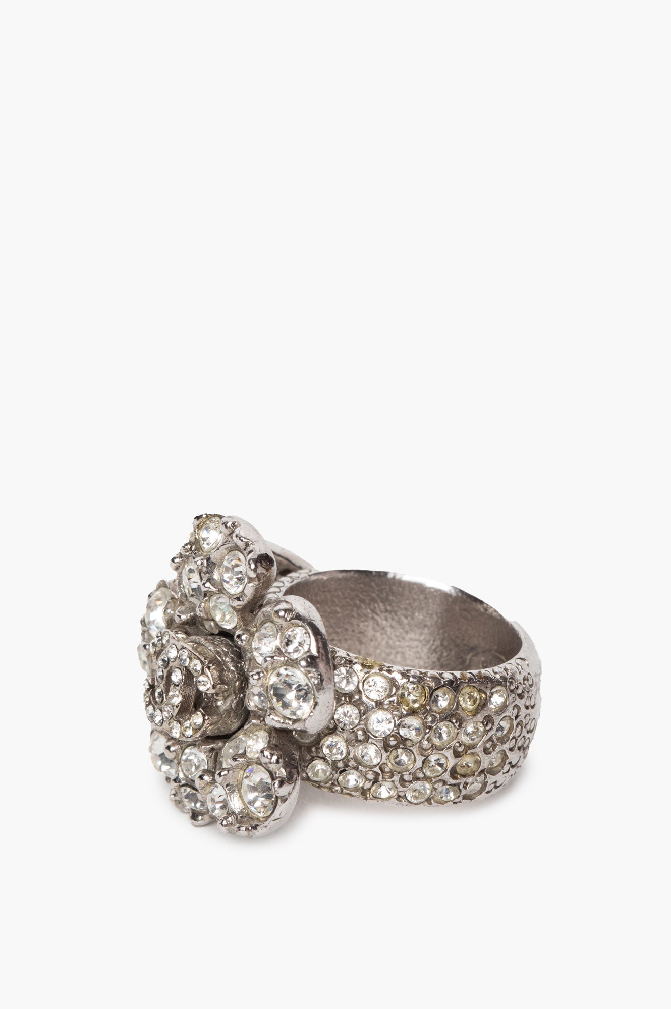 Chanel 08 V Crystal Camellia CC Ring