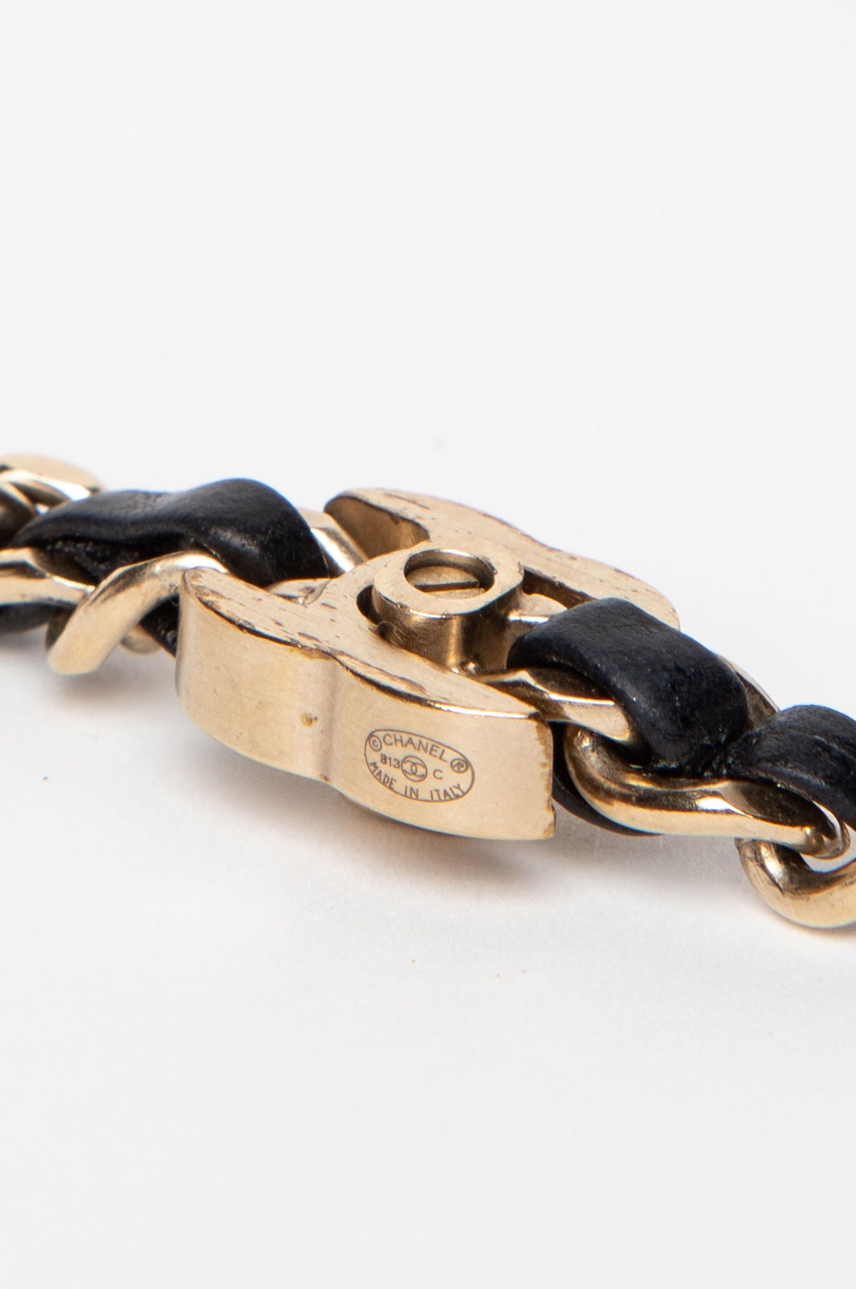 Chanel B13 C Gold Tone CC Turn Lock Leather Chain Choker