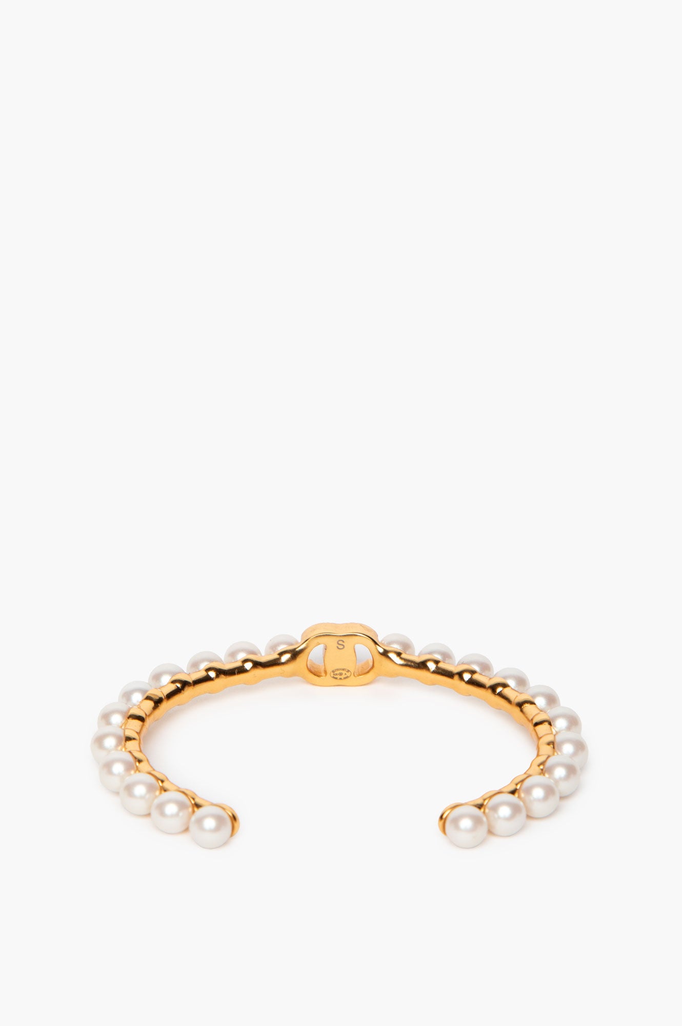 Chanel Faux Pearl Cuff With Gold Tone CC Claps 2023
