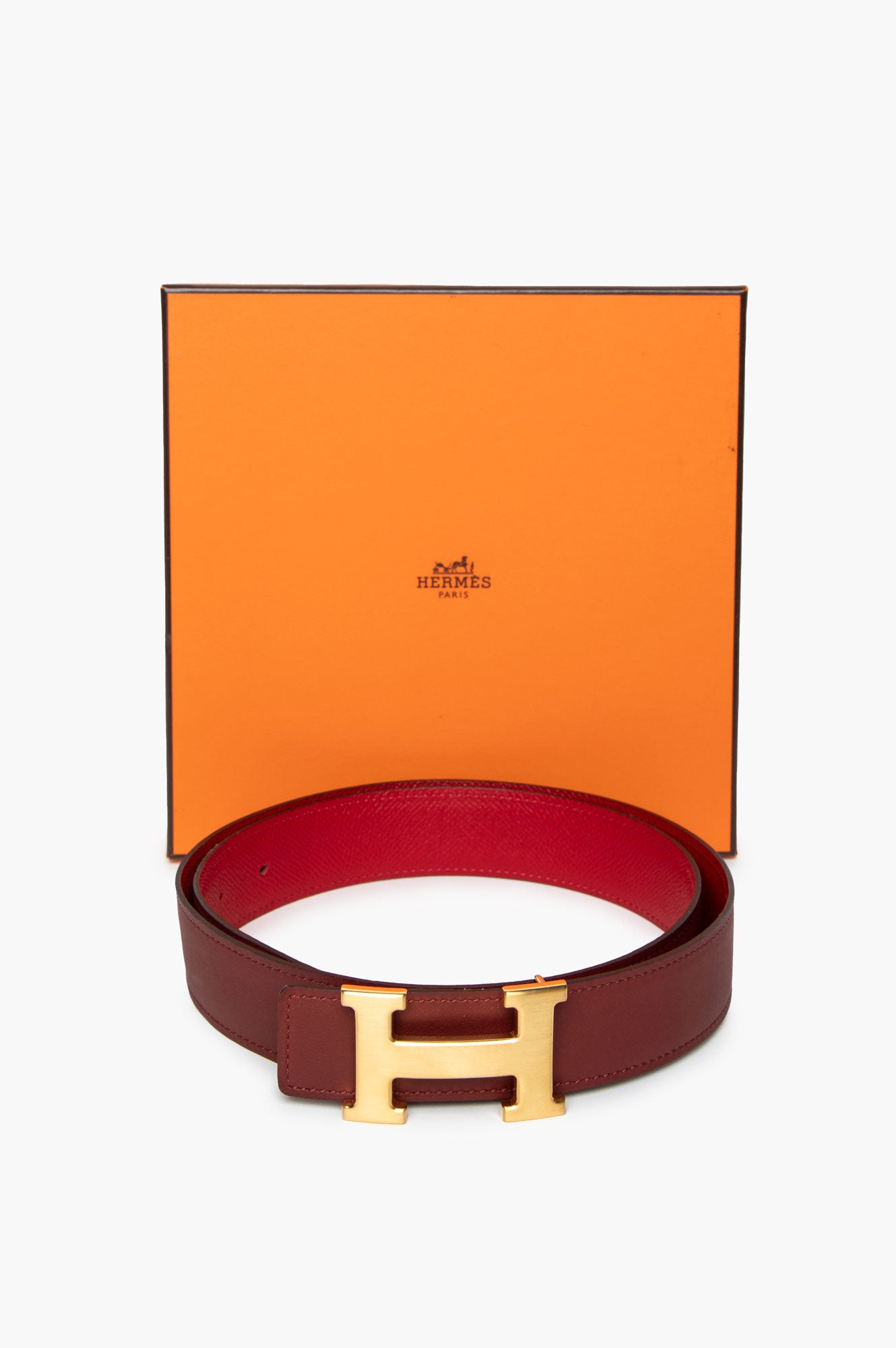 Hermès 32 mm Epsom/Swift Casque Rouge Constance Reversible Brushed Gold H-Buckle Belt Size 85