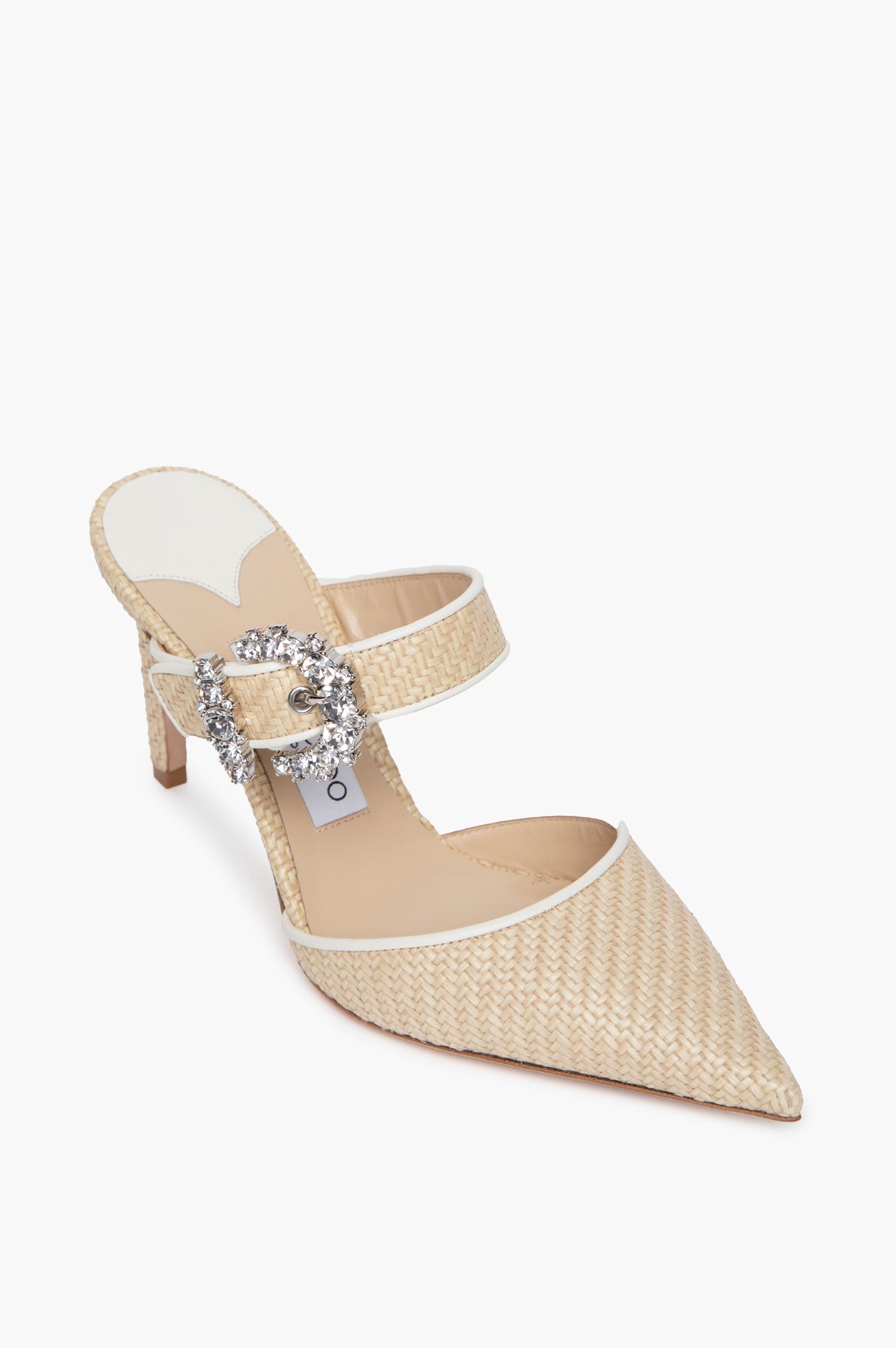 Jimmy Choo Raffia Crystal Buckle Dyana Mules