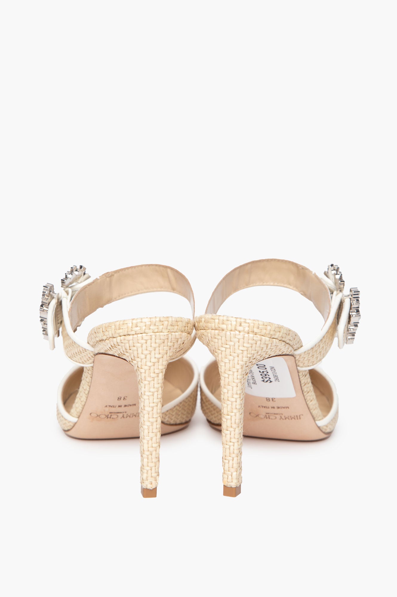 Jimmy Choo Raffia Crystal Buckle Dyana Mules