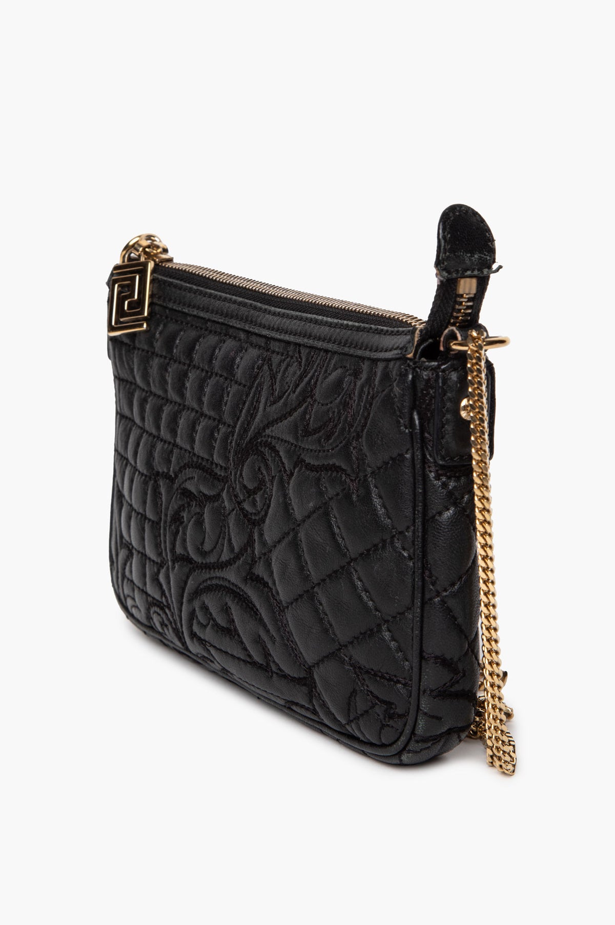 Versace Baroque Quilted Black Leather Vanitas Chain Bag