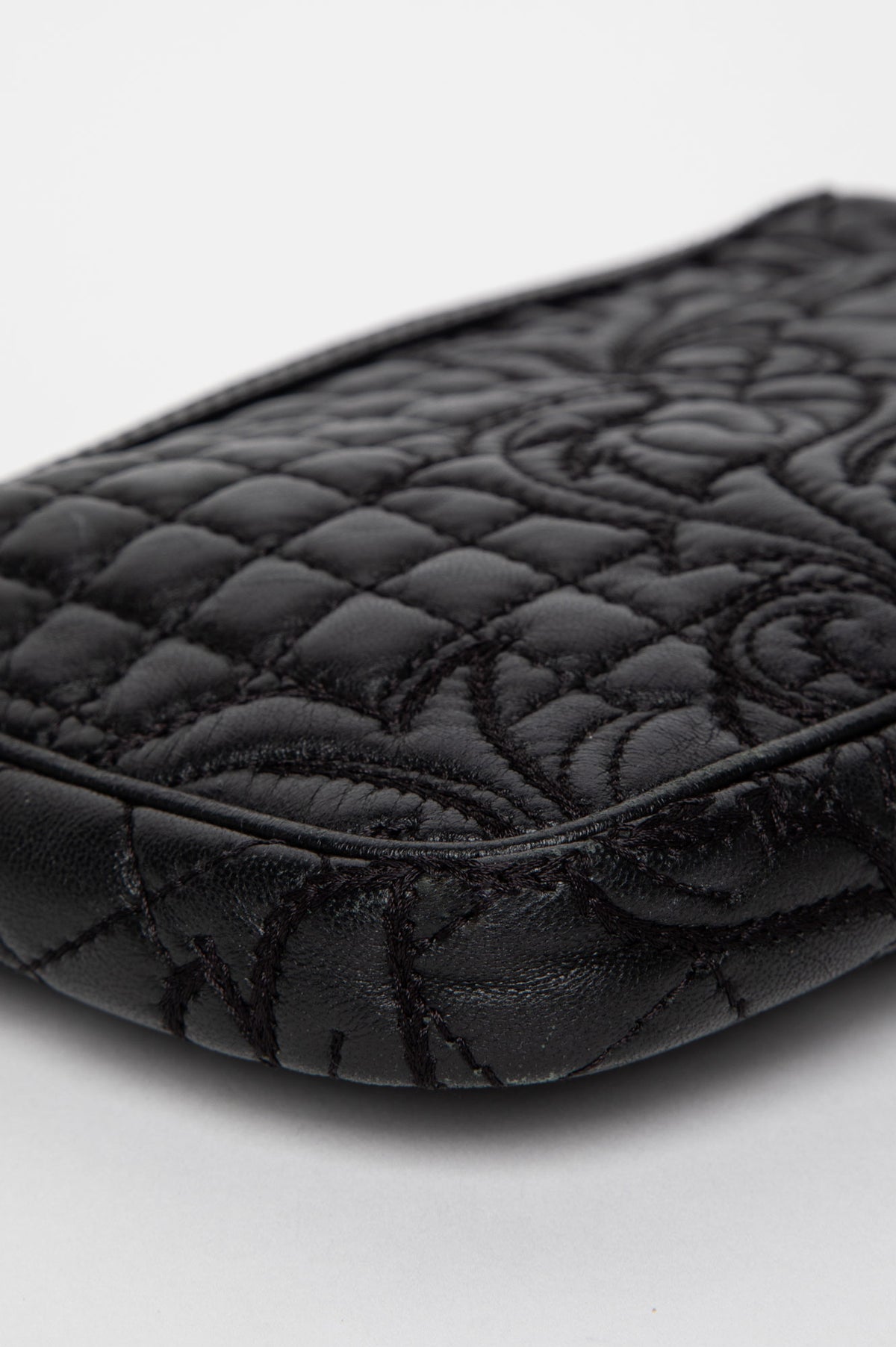 Versace Baroque Quilted Black Leather Vanitas Chain Bag