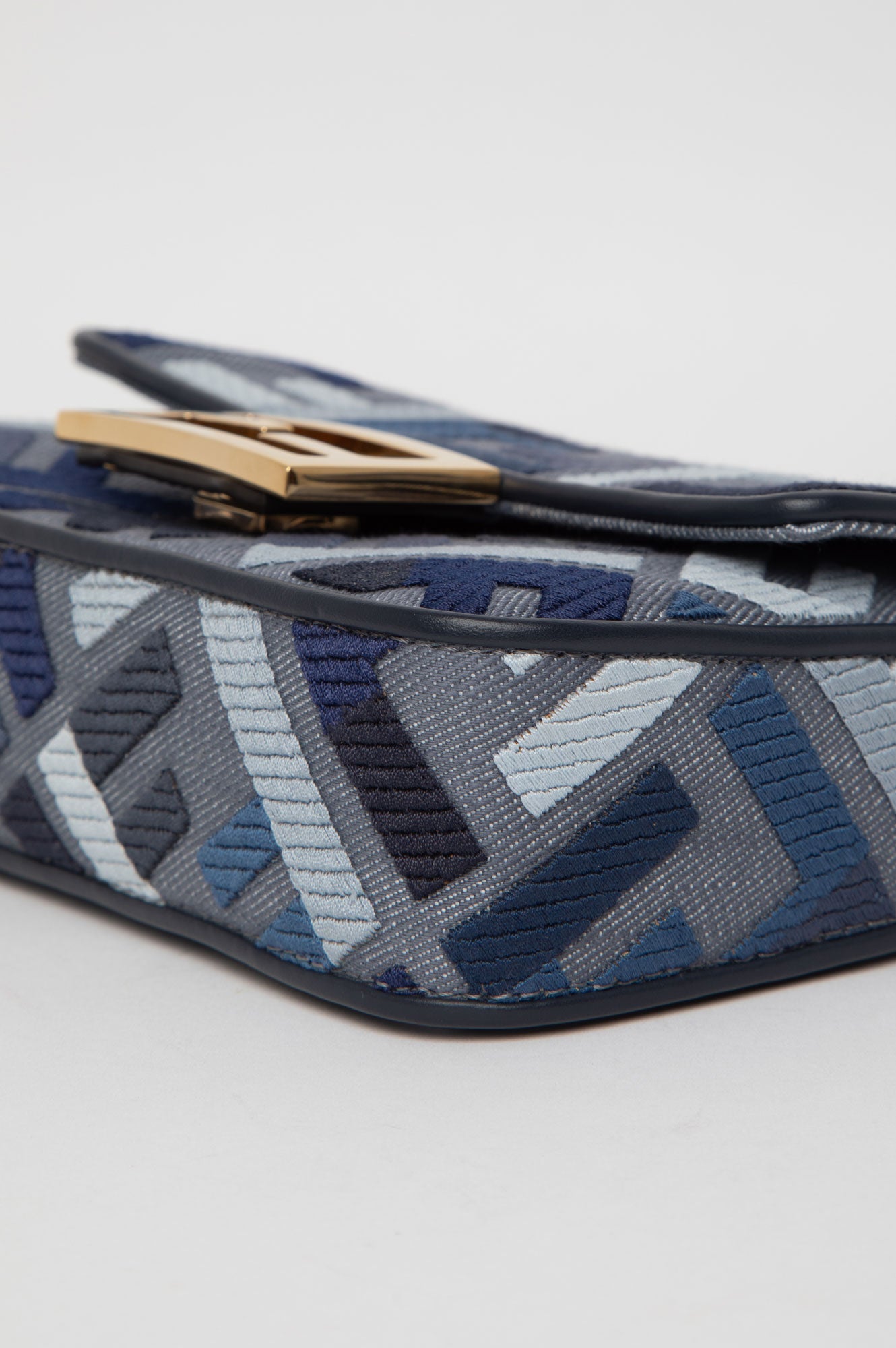 Fendi Blue FF Embroidery Baguette Mini Bag