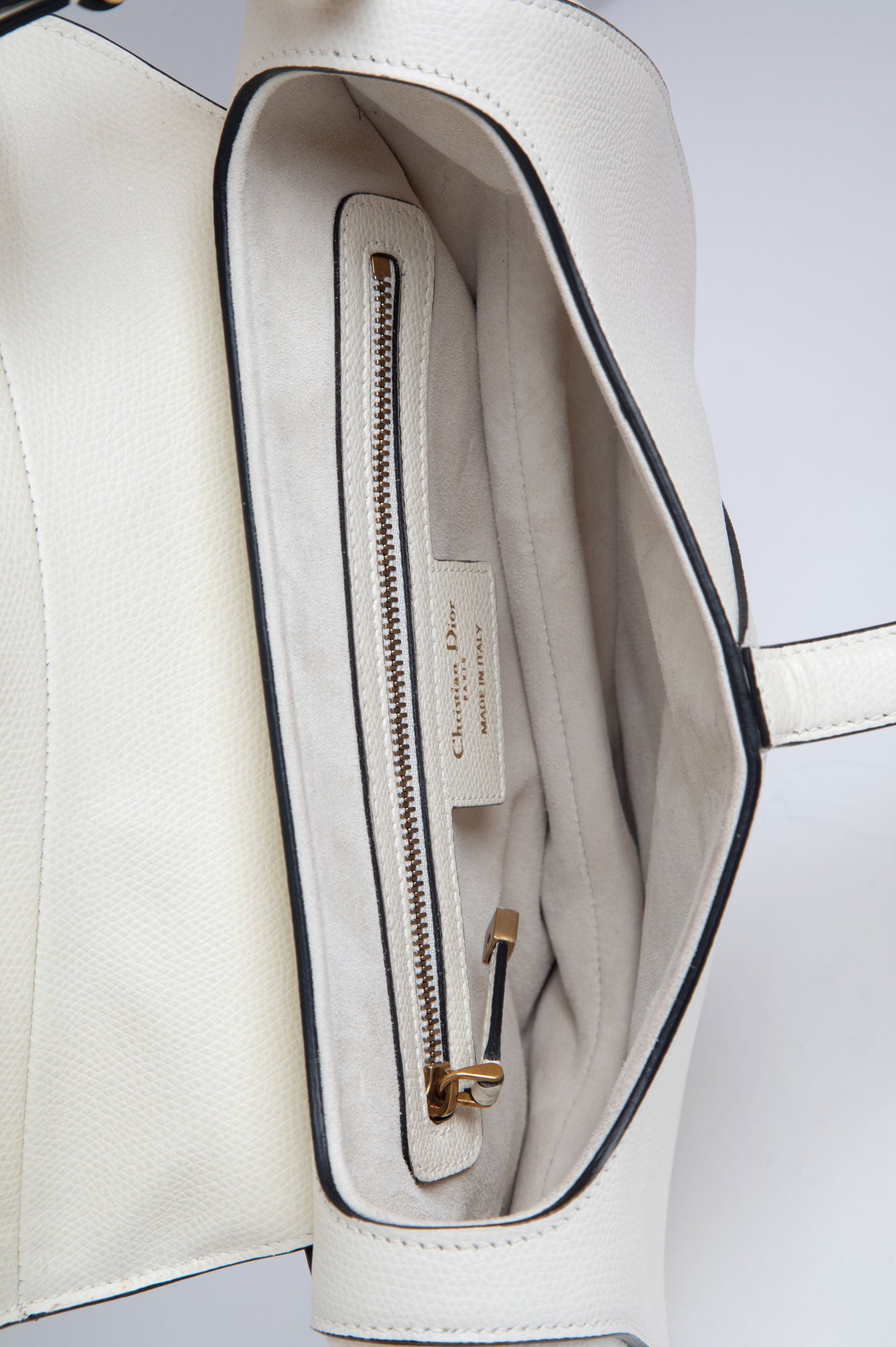 Christian Dior White Medium Saddle Leather Bag