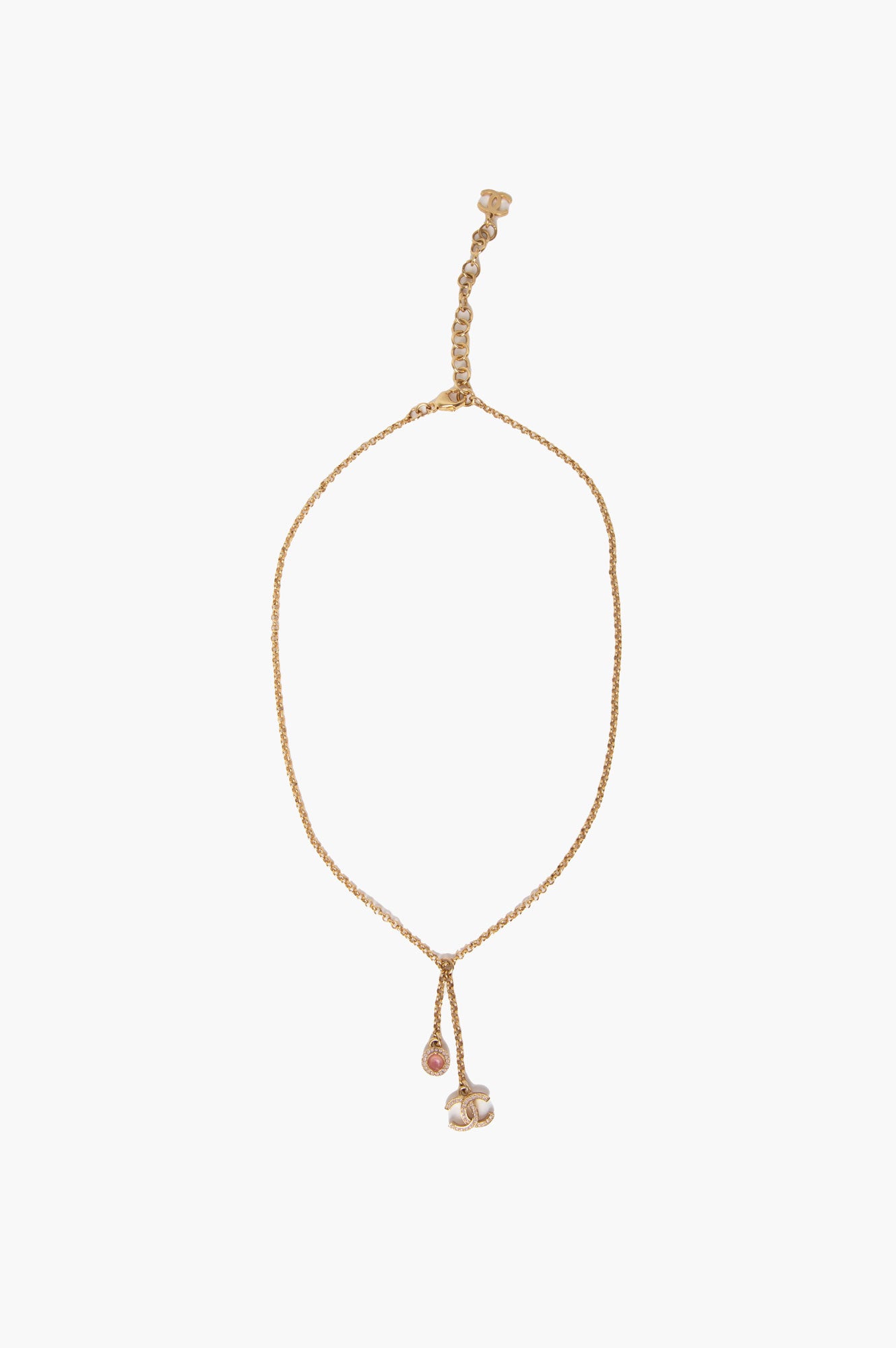 Chanel Gold Tone With Drop Pendant CC Logo Necklace