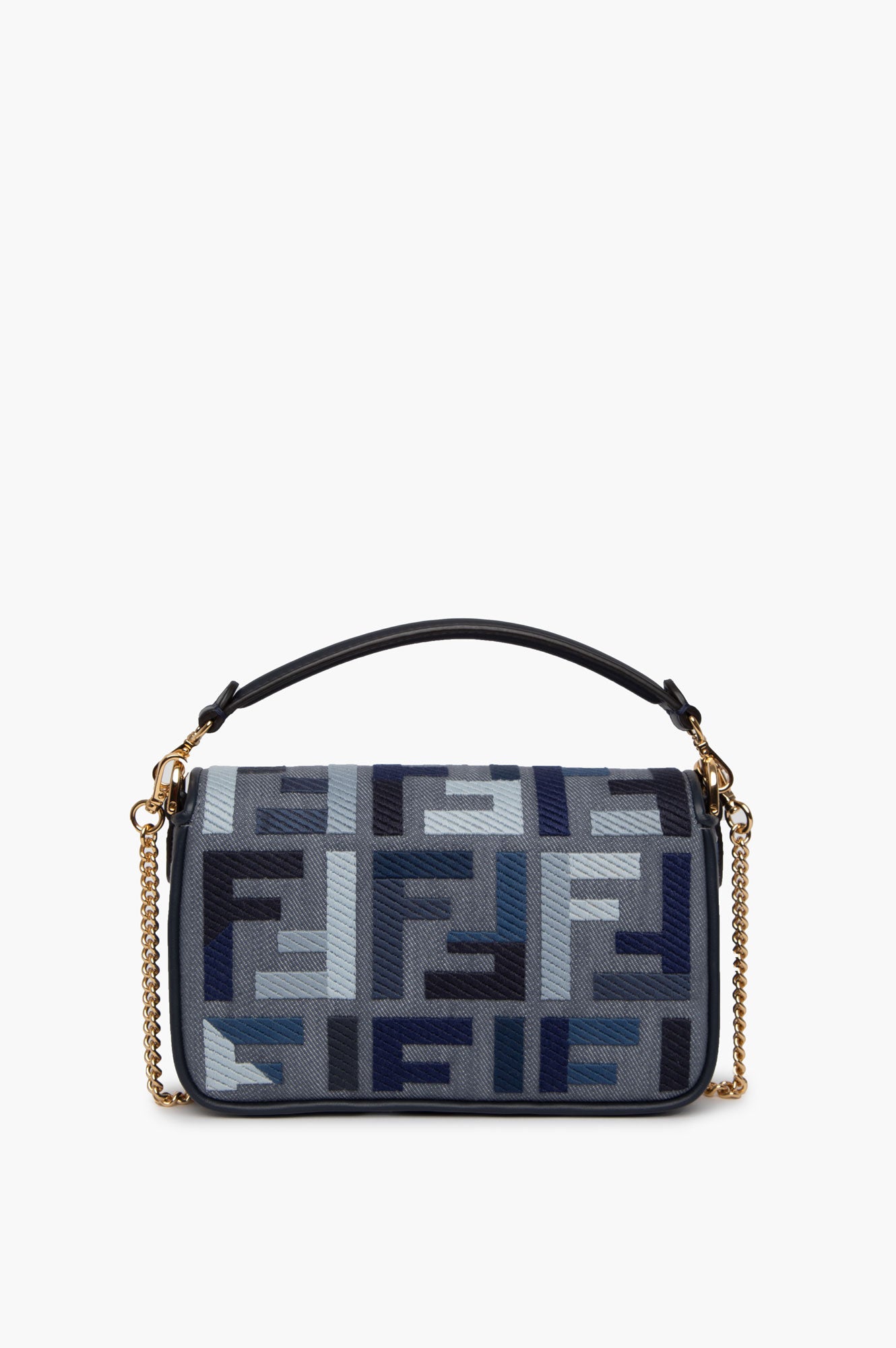 Fendi Blue FF Embroidery Baguette Mini Bag