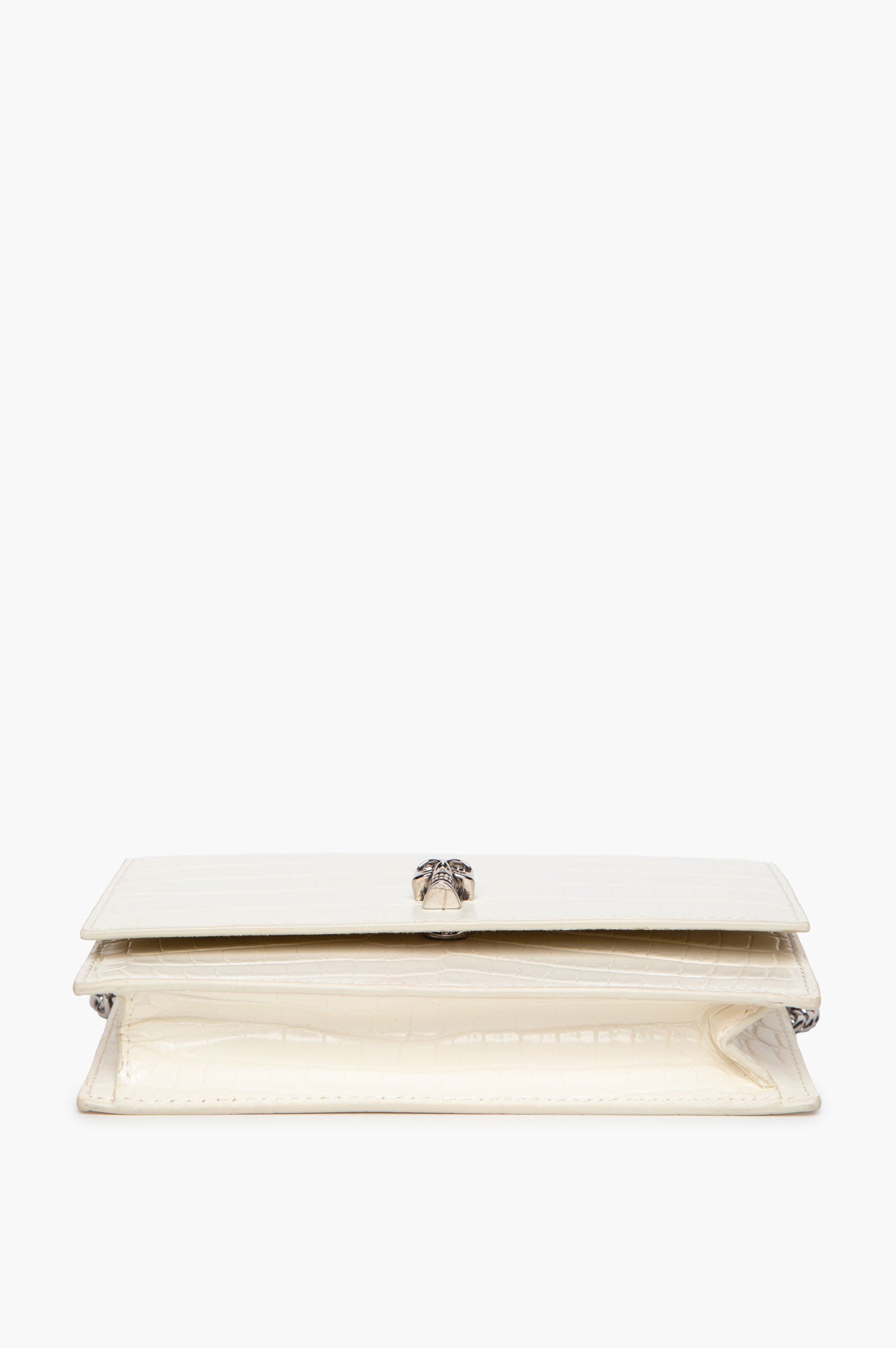 Alexander McQueen White Croc-Embossed Double Chain Skull Bag