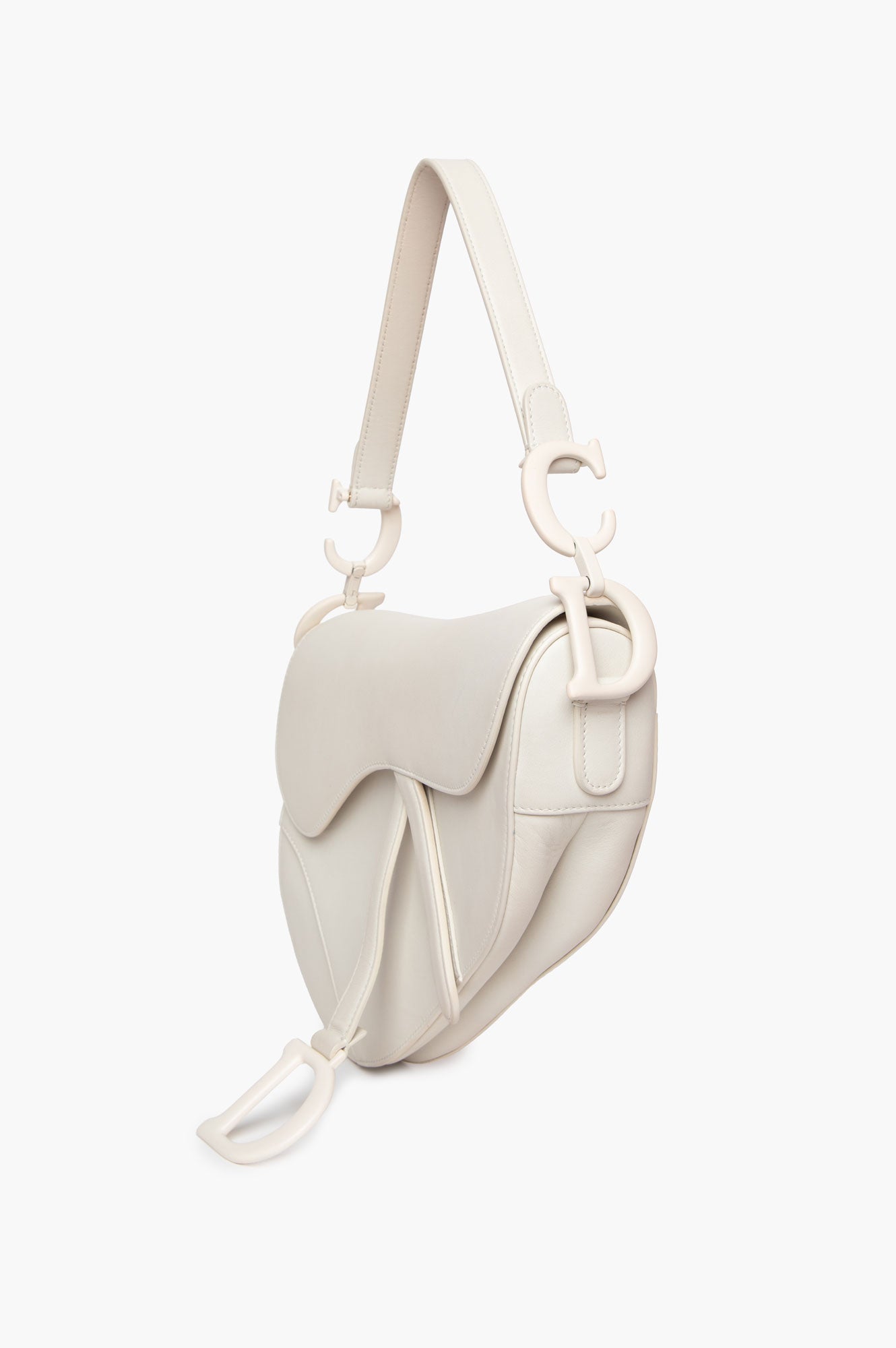 Christian Dior Off White Ultra Matte Calfskin Medium Saddle Bag