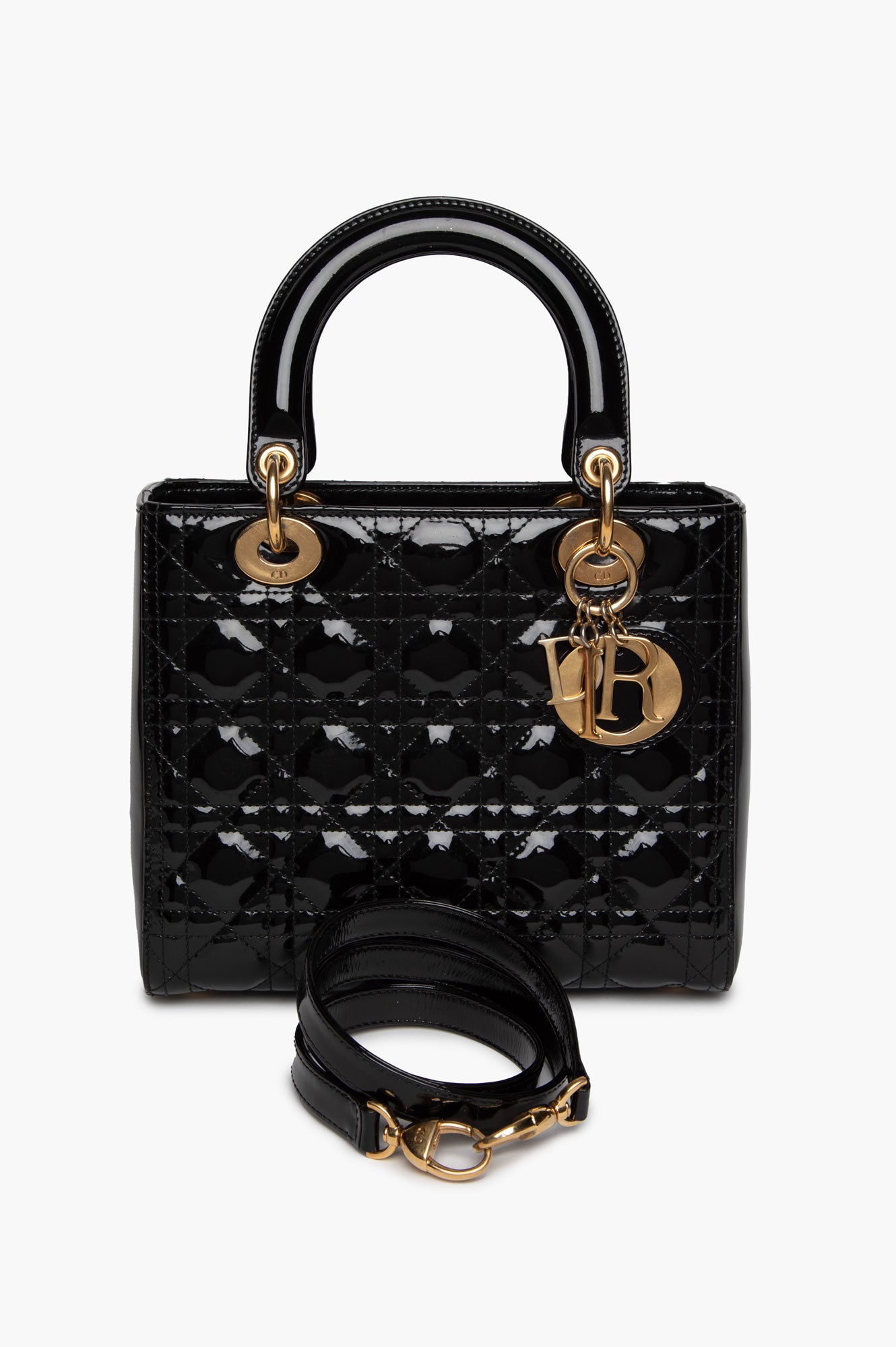 Christian Dior Black Patent GHW Small Lady Dior