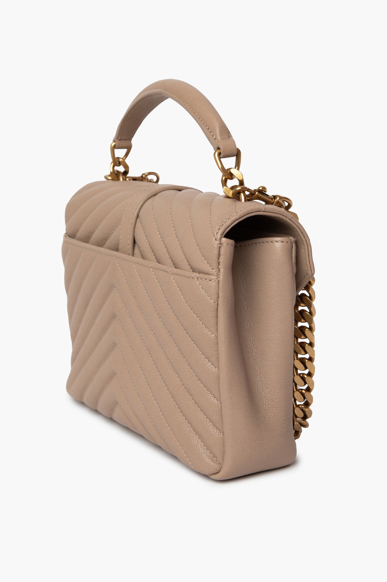 Saint Laurent Dark Beige Chevron Matelassé Leather Medium College Bag
