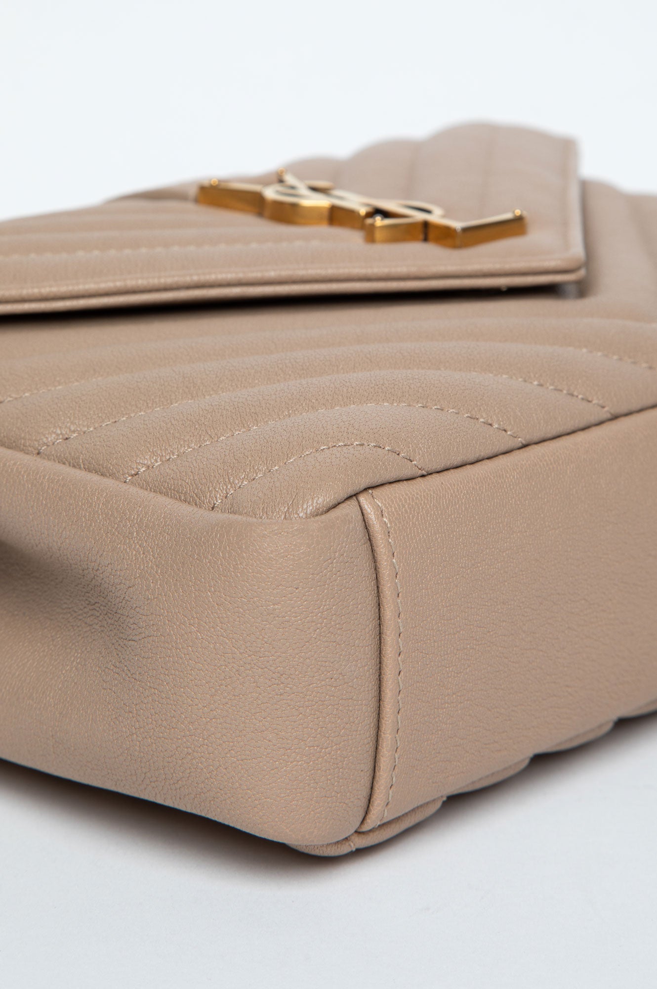 Saint Laurent Dark Beige Chevron Matelassé Leather Medium College Bag