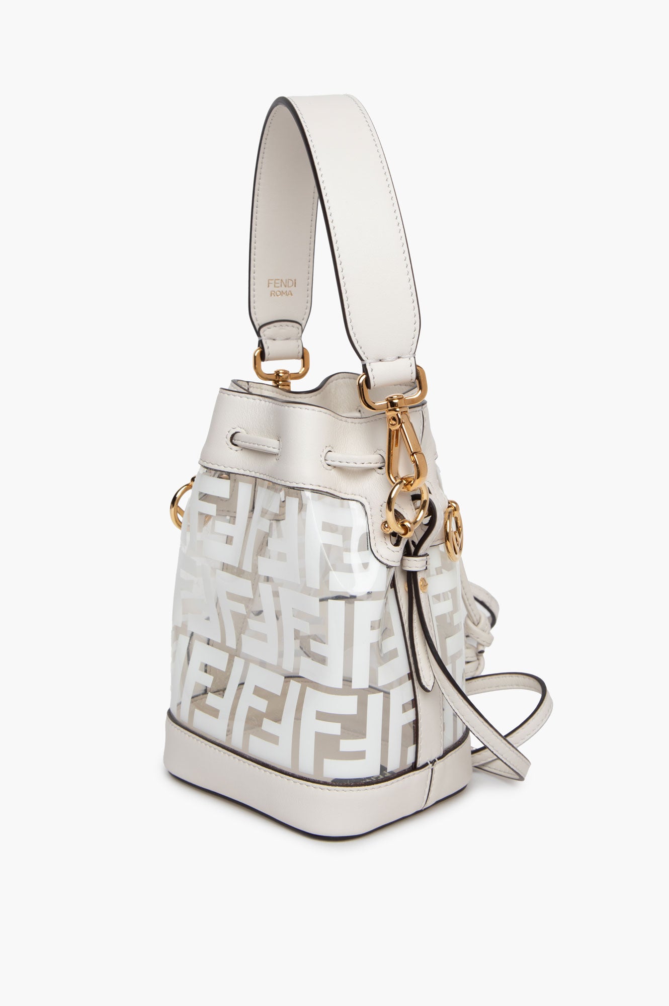 Fendi White Zucca Print Vinyl and Leather Mini Bucket Bag