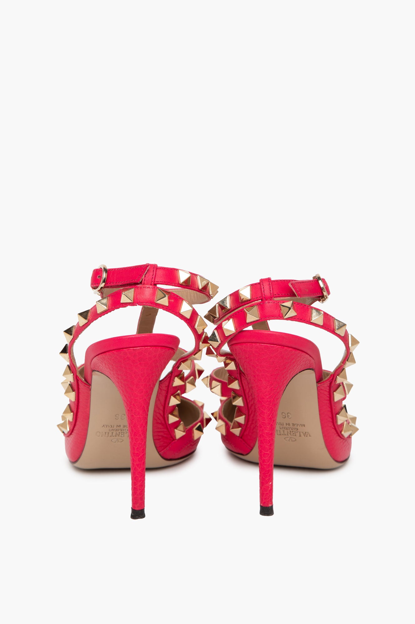 Valentino Garavani Hot Pink Grained Leather Rockstud Cage Pumps Size 36