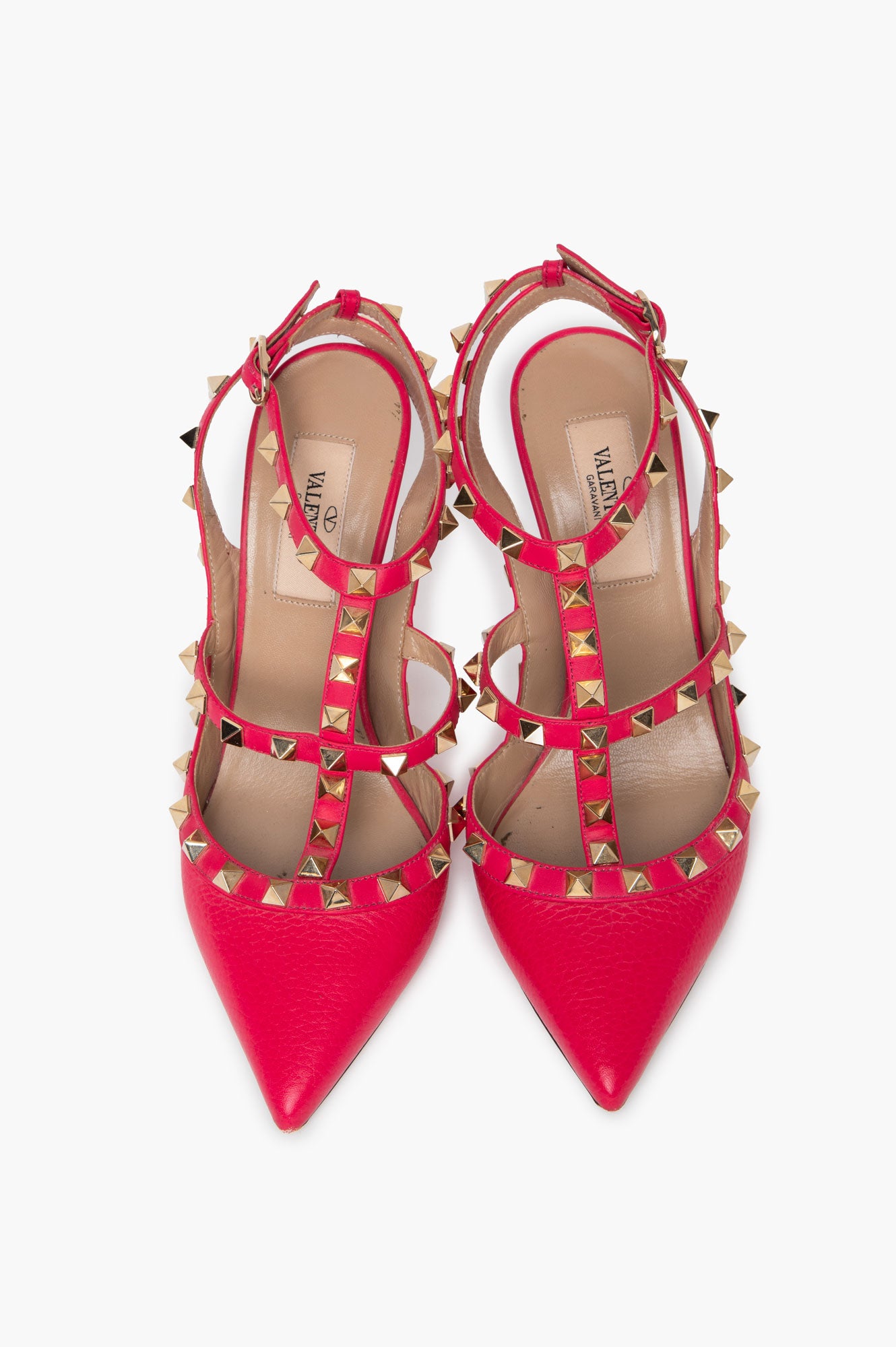 Valentino Garavani Hot Pink Grained Leather Rockstud Cage Pumps Size 36