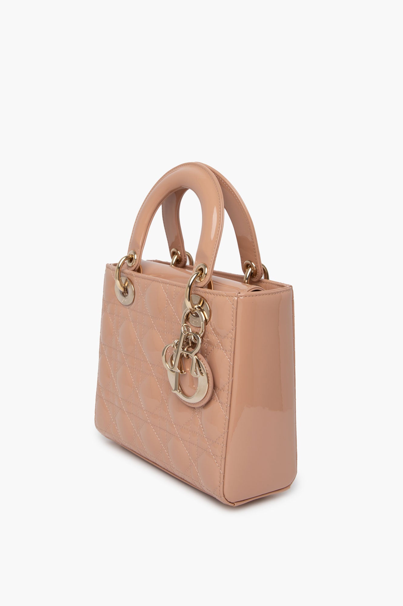 Christian Dior Beige Lady Dior Patent Small Bag