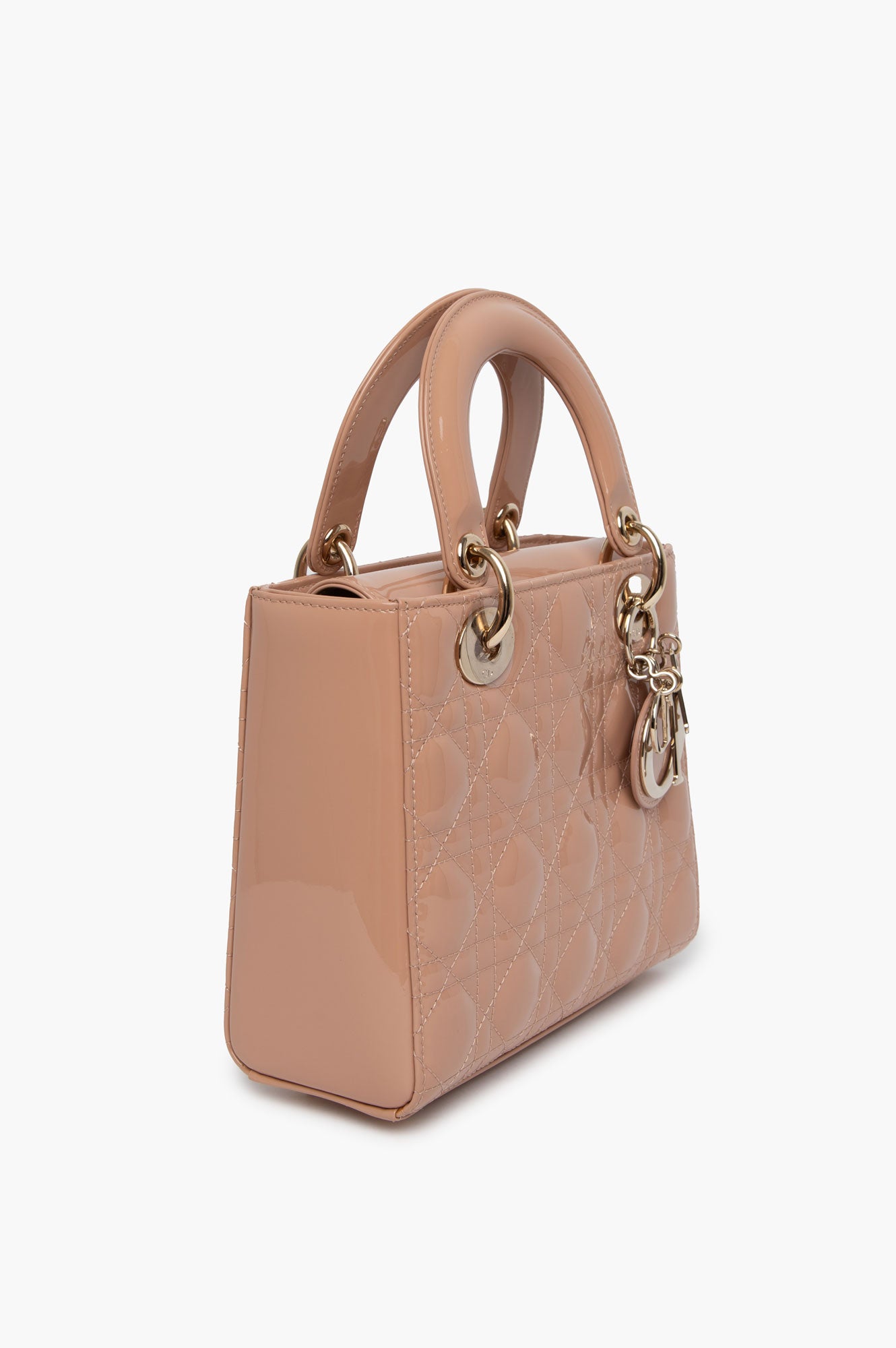 Christian Dior Beige Lady Dior Patent Small Bag