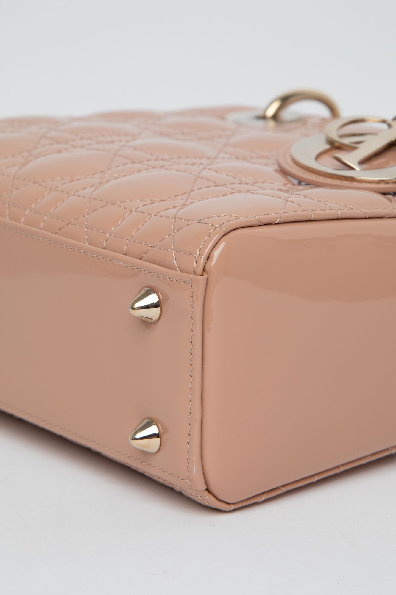 Christian Dior Beige Lady Dior Patent Small Bag