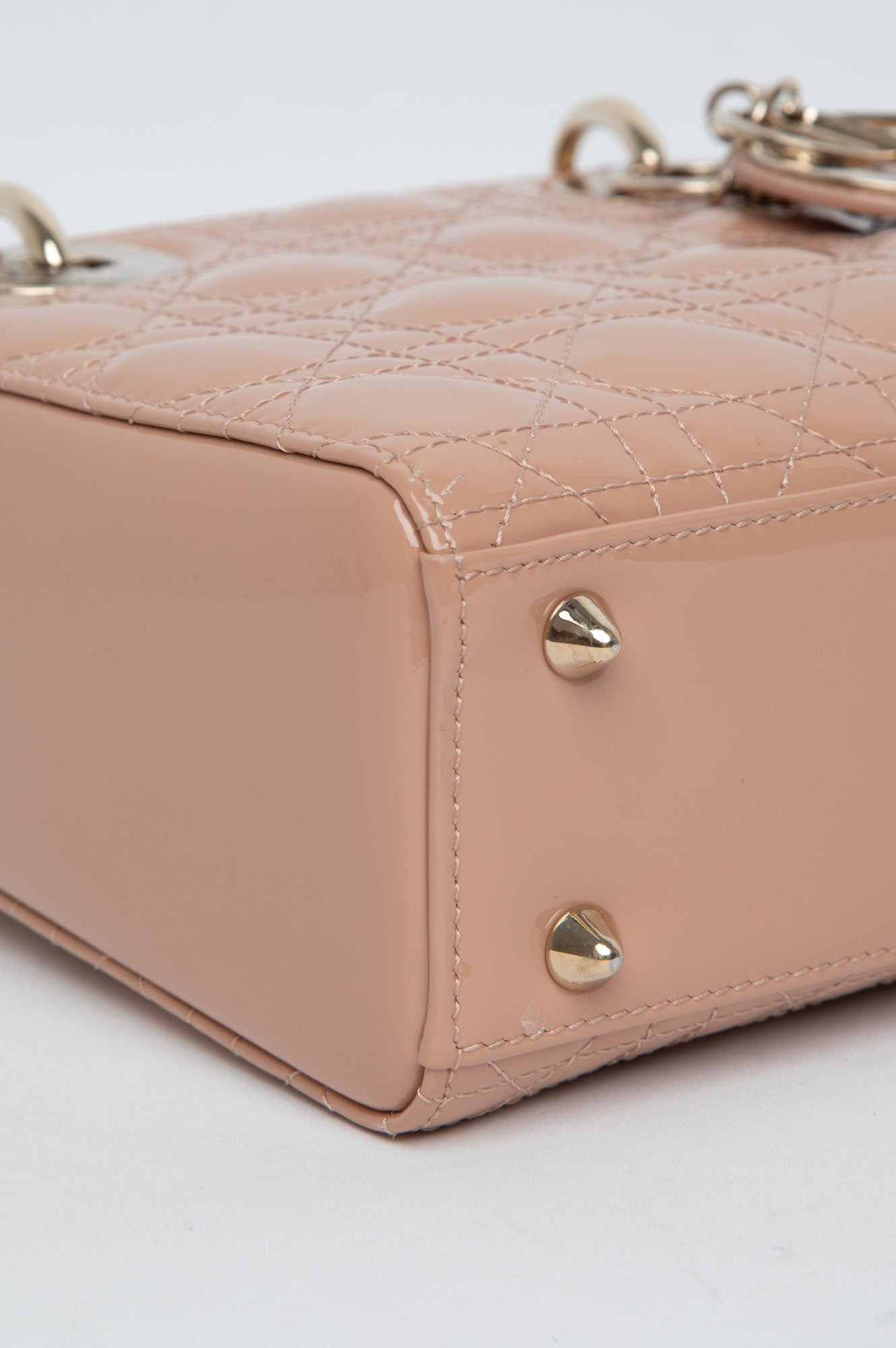 Christian Dior Beige Lady Dior Patent Small Bag