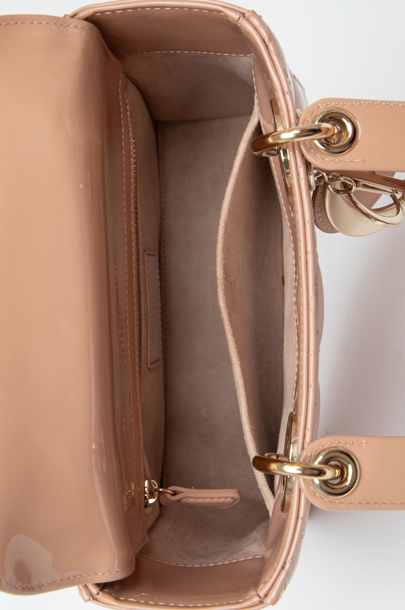 Christian Dior Beige Lady Dior Patent Small Bag