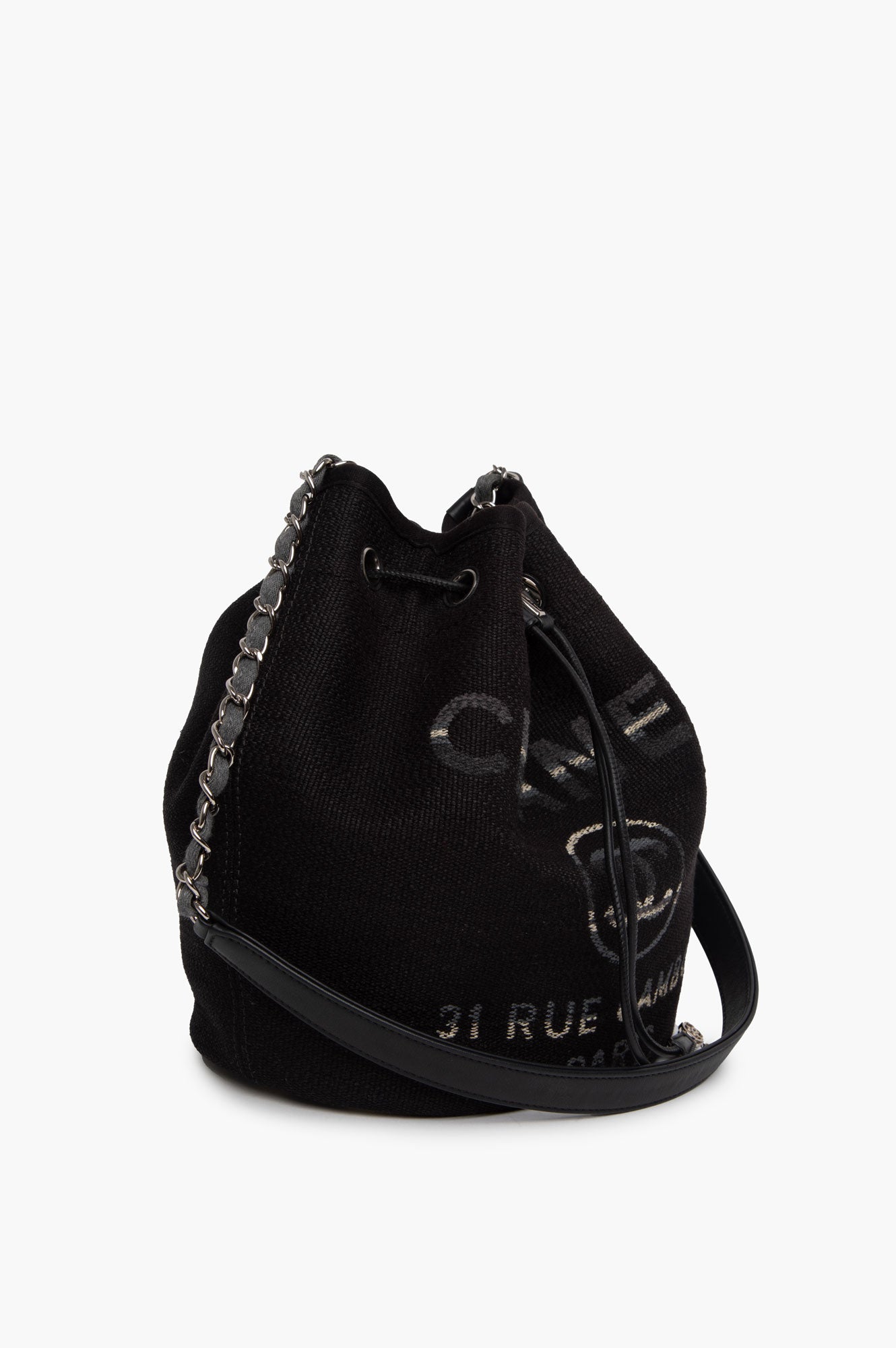 Chanel Black CC Deauville Drawstring Bucket Bag