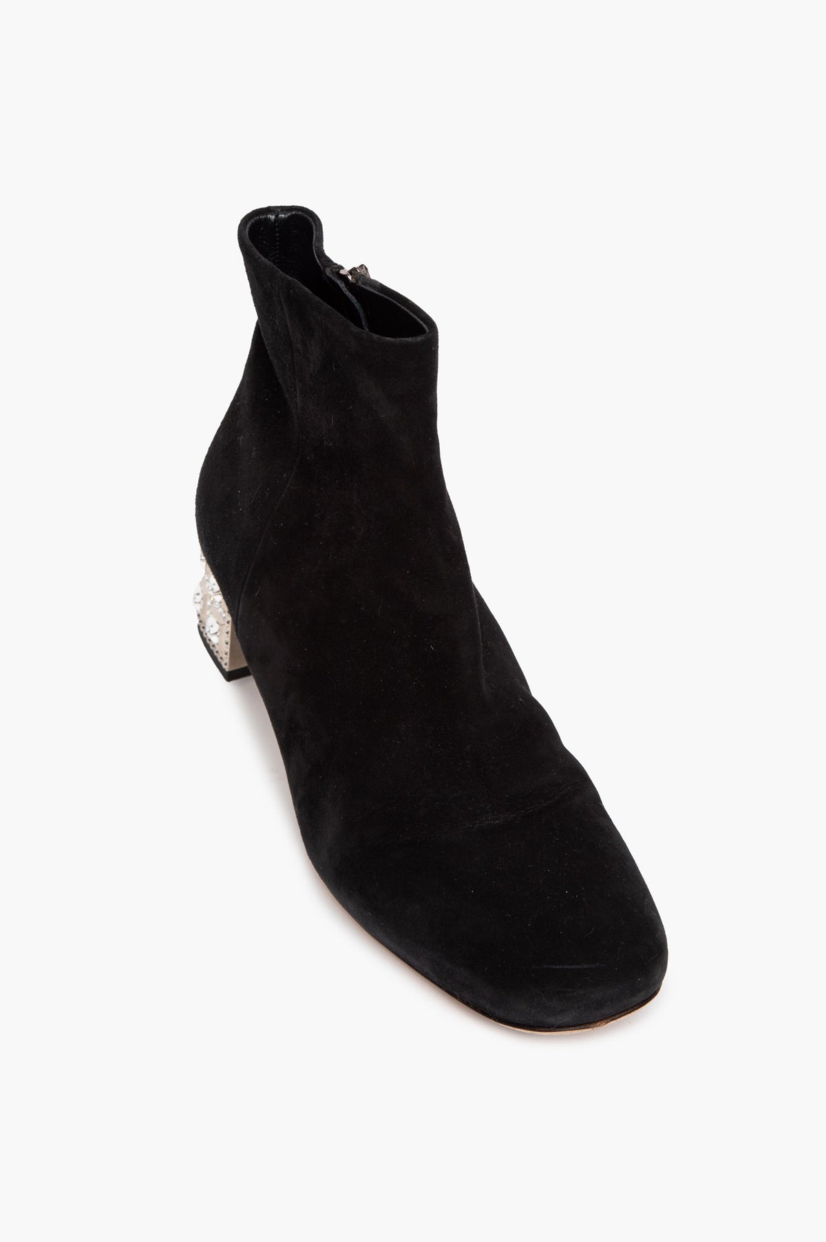 Miu Miu Black Suede Crystal Embellished Heel Ankle Boots Size 36.5