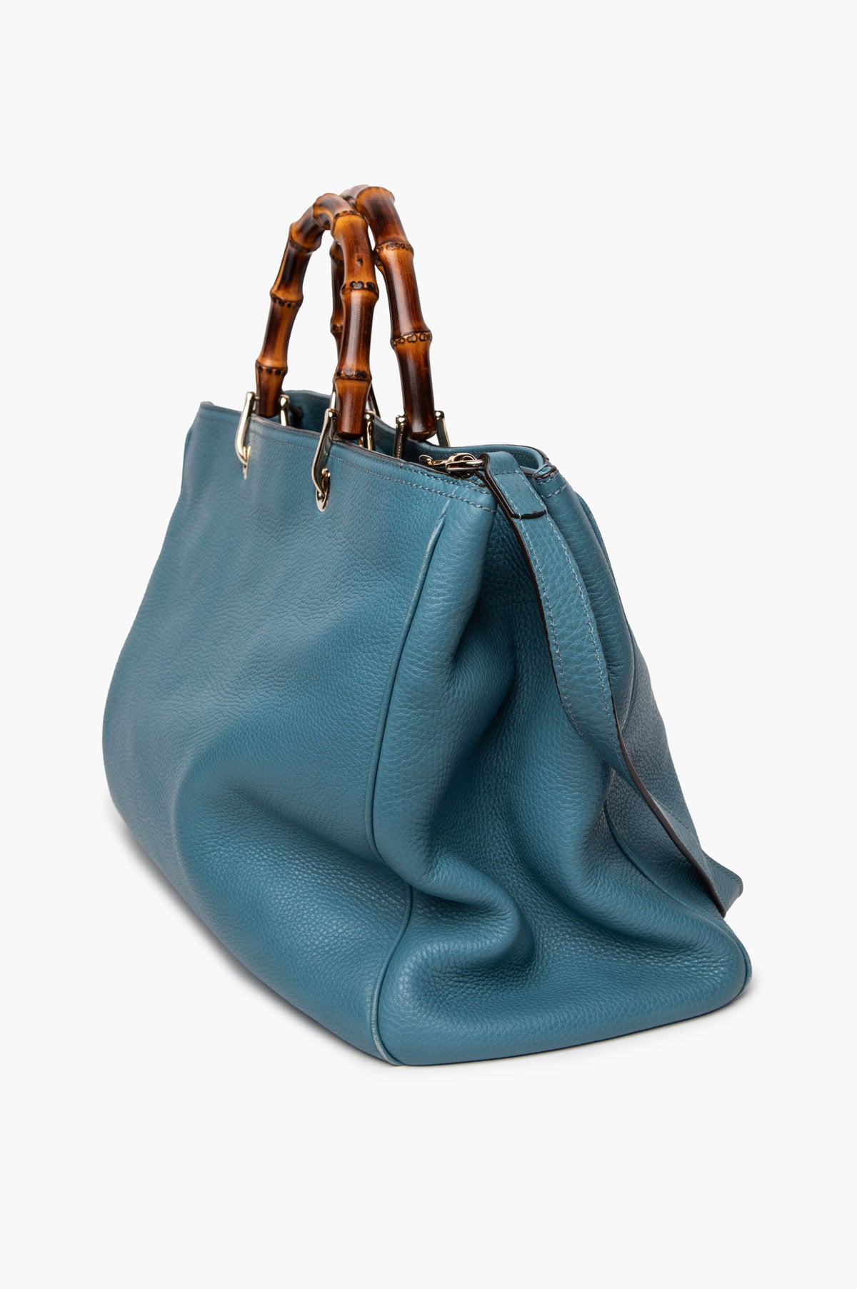 Gucci Blue Pebbled Leather Large Bamboo Shopper Tote