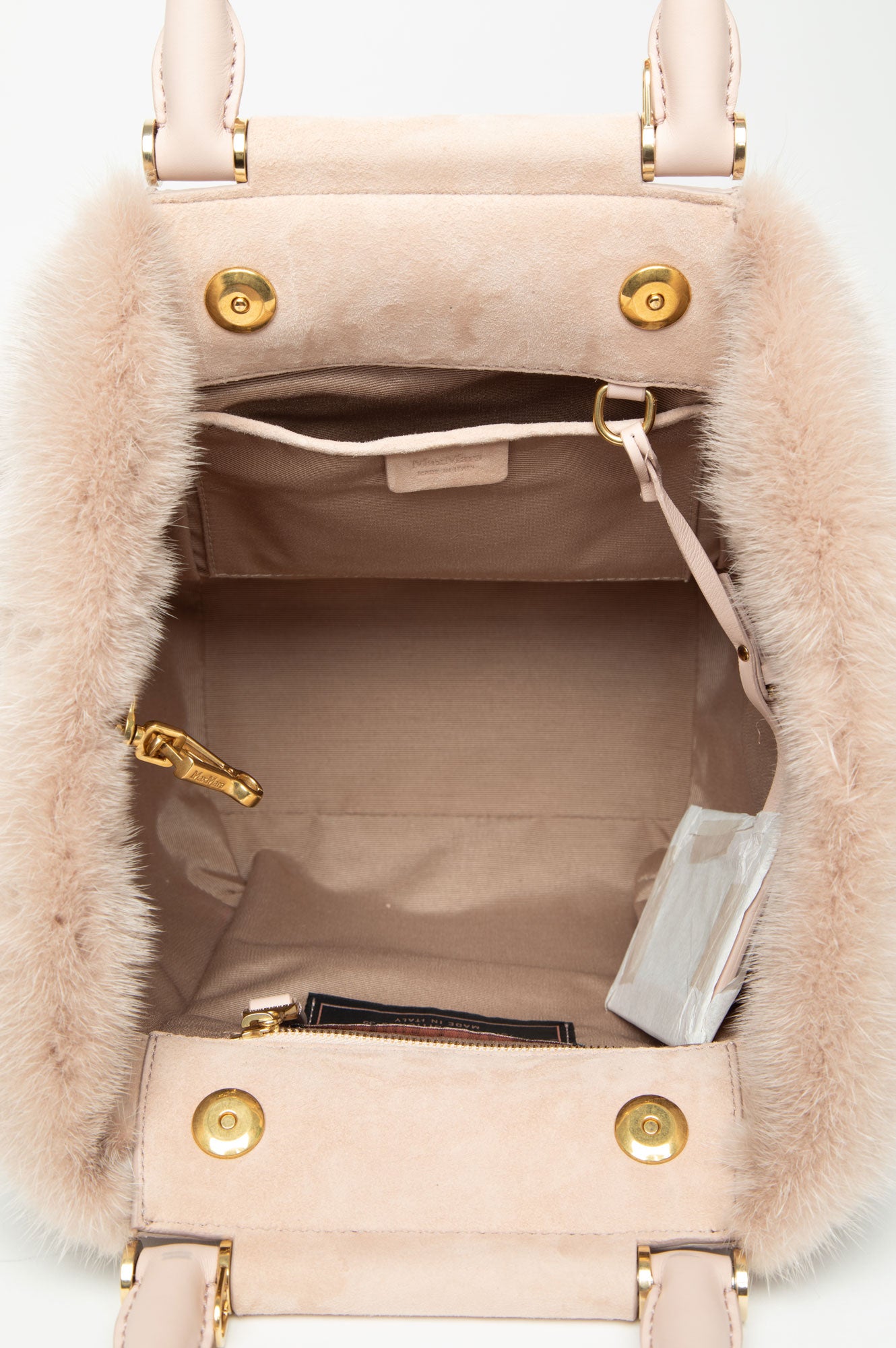 Max Mara Peach Pink Fur Tote Bag With Strap