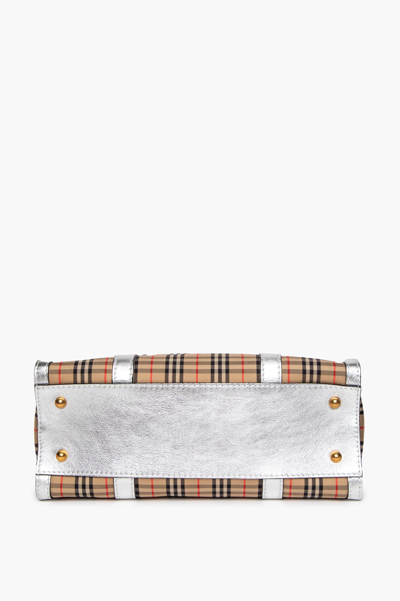 Burberry Silver Calfskin 1983 Knight Check Link Zip Tote