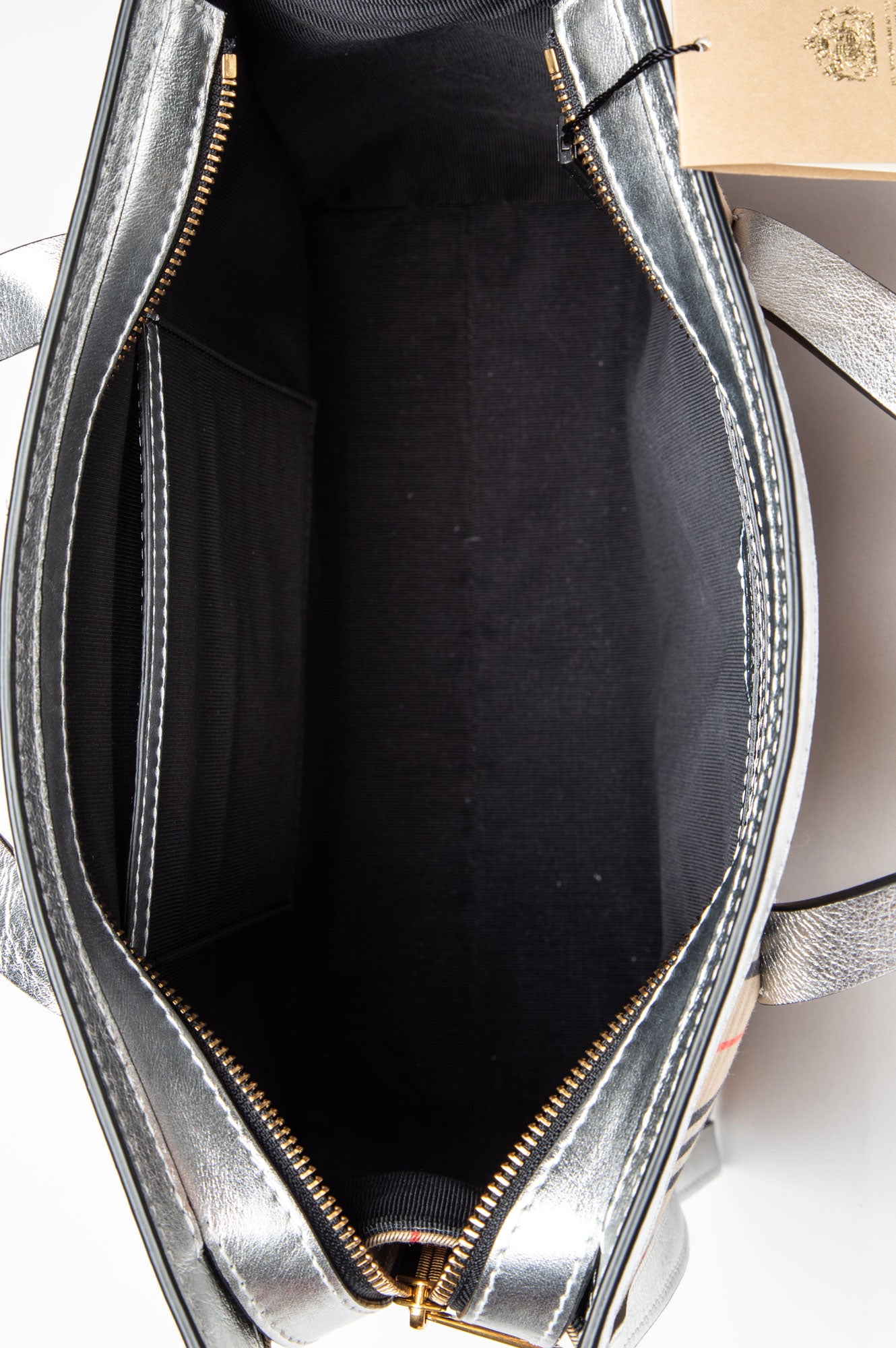 Burberry Silver Calfskin 1983 Knight Check Link Zip Tote