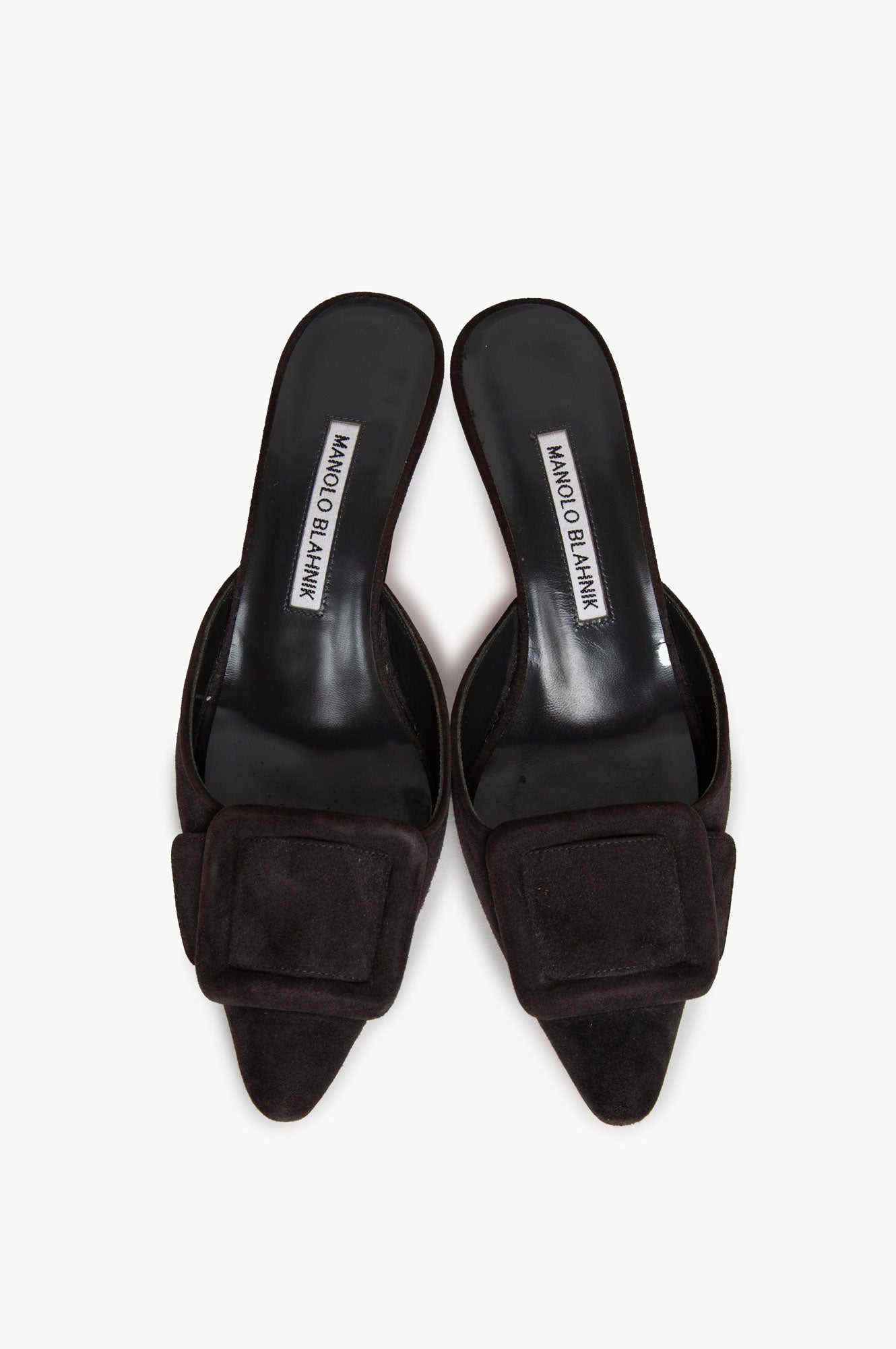 Manolo Blahnik Charcoal Suede Maysale Mules Size 35.5