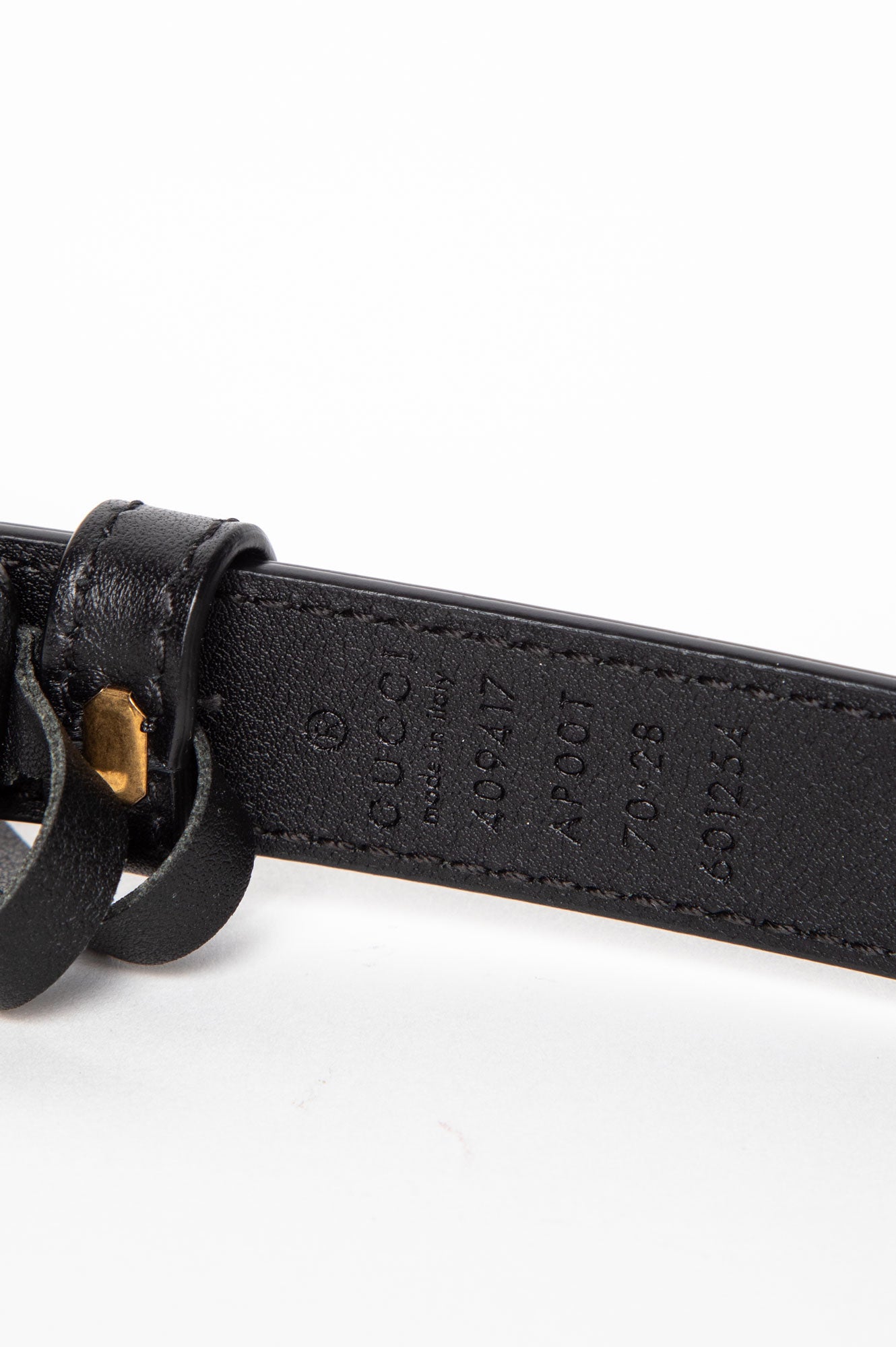 Gucci Skinny Black Leather GG Marmont Belt 70 cm