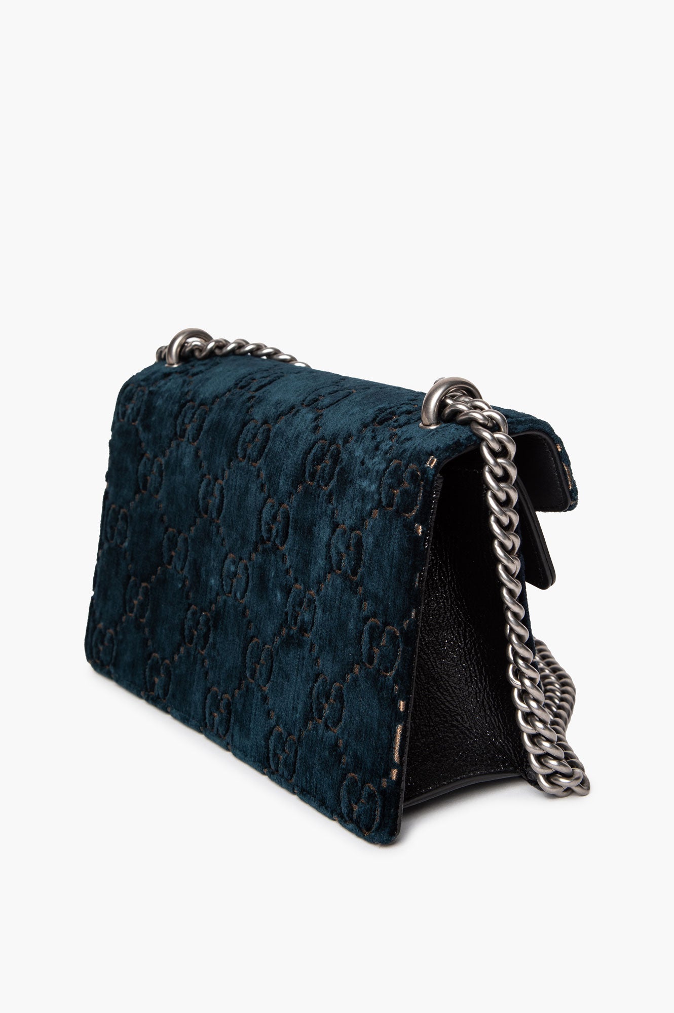 Gucci Dark Teal Velvet Crystal Embellished Small Dionysus Bag