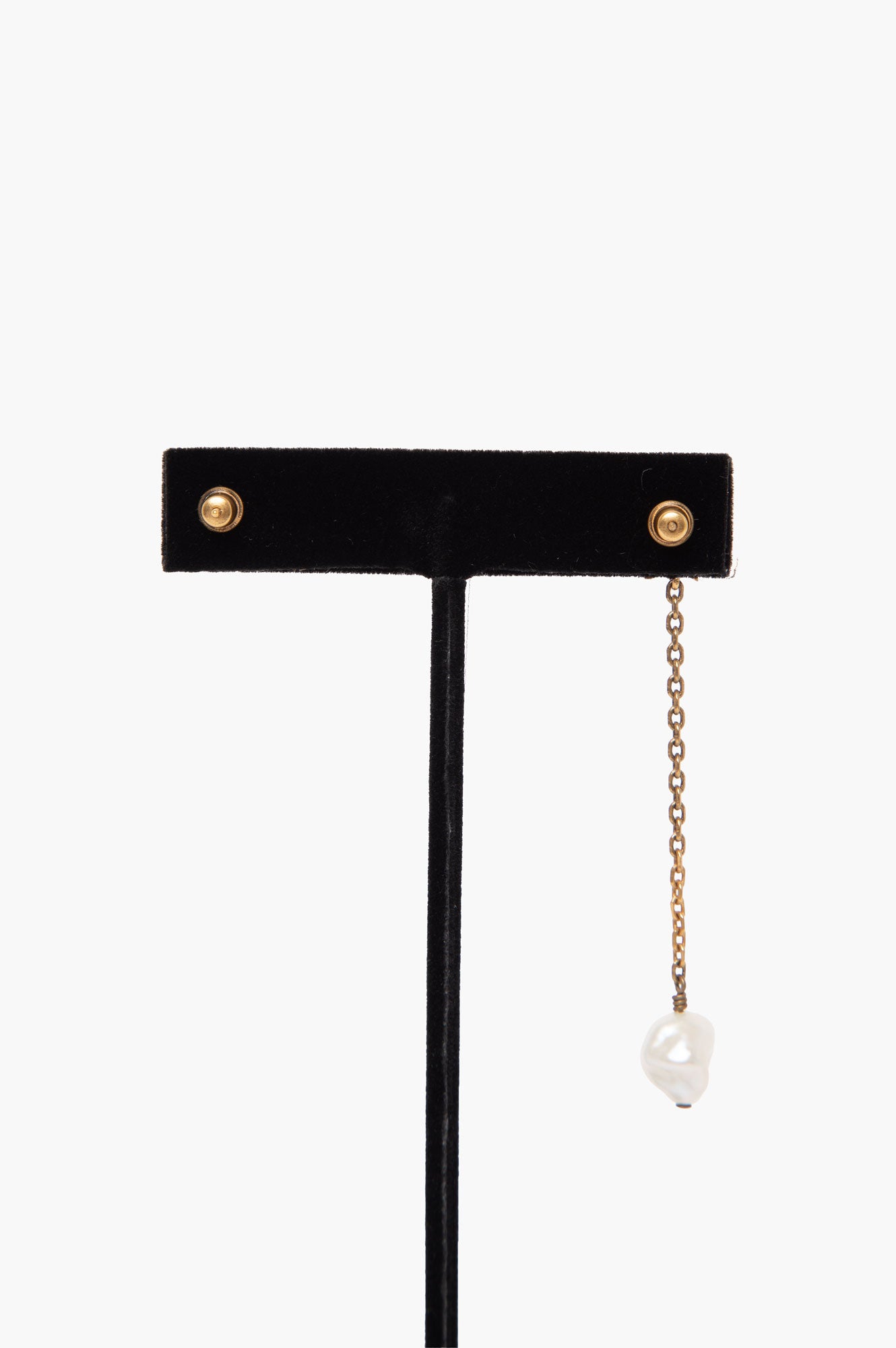 Christian Dior Gold Tone Pearl Chain Dangle & Bee Stud Earrings