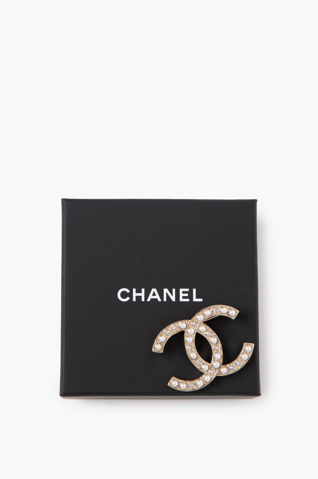 Chanel Pearl & Crystal CC Logo Brooch