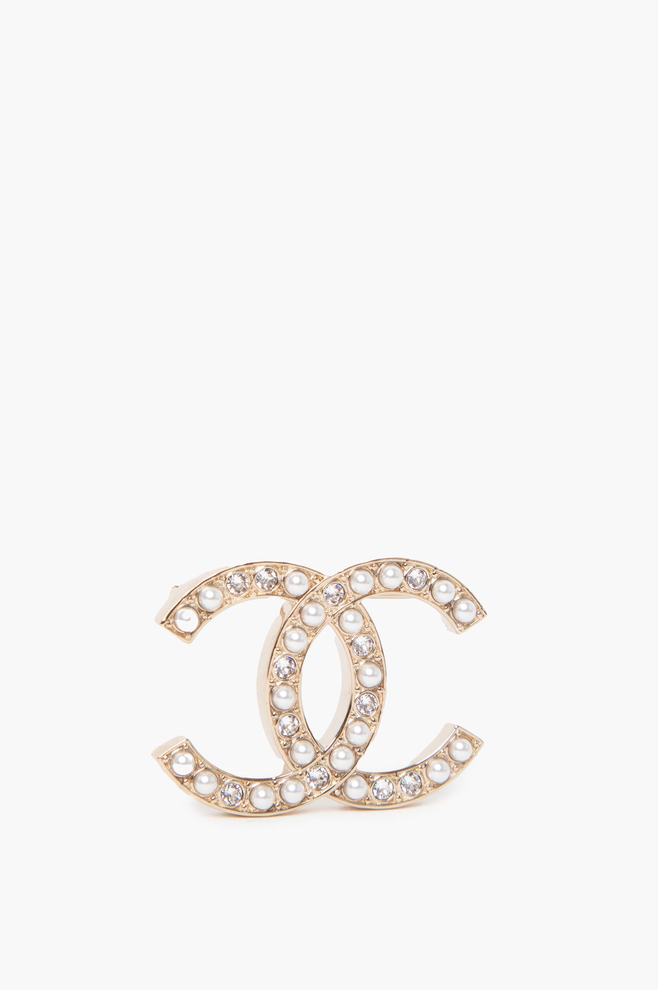 Chanel Pearl & Crystal CC Logo Brooch