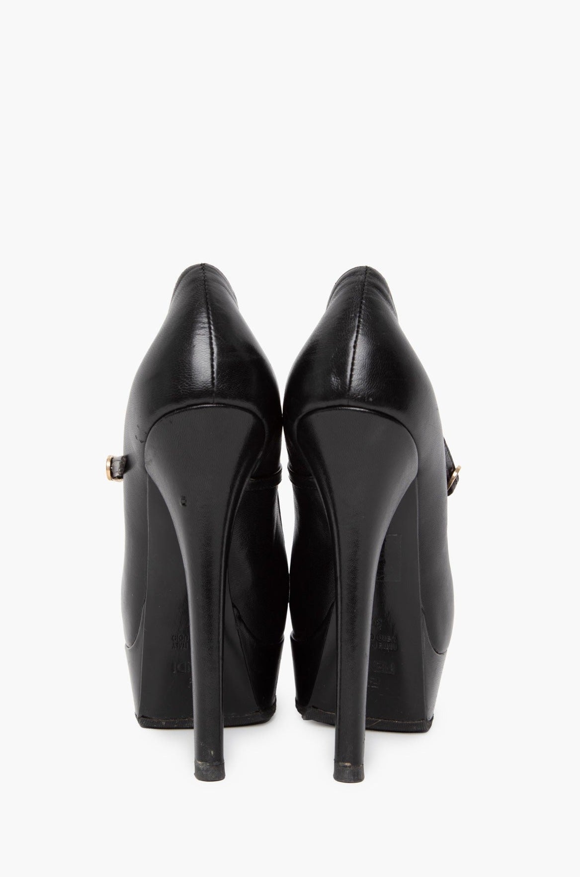 Fendi Black Leather Mary Jane Platform Pumps Size 37