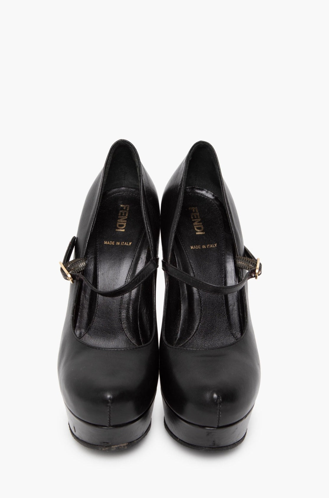 Fendi Black Leather Mary Jane Platform Pumps Size 37