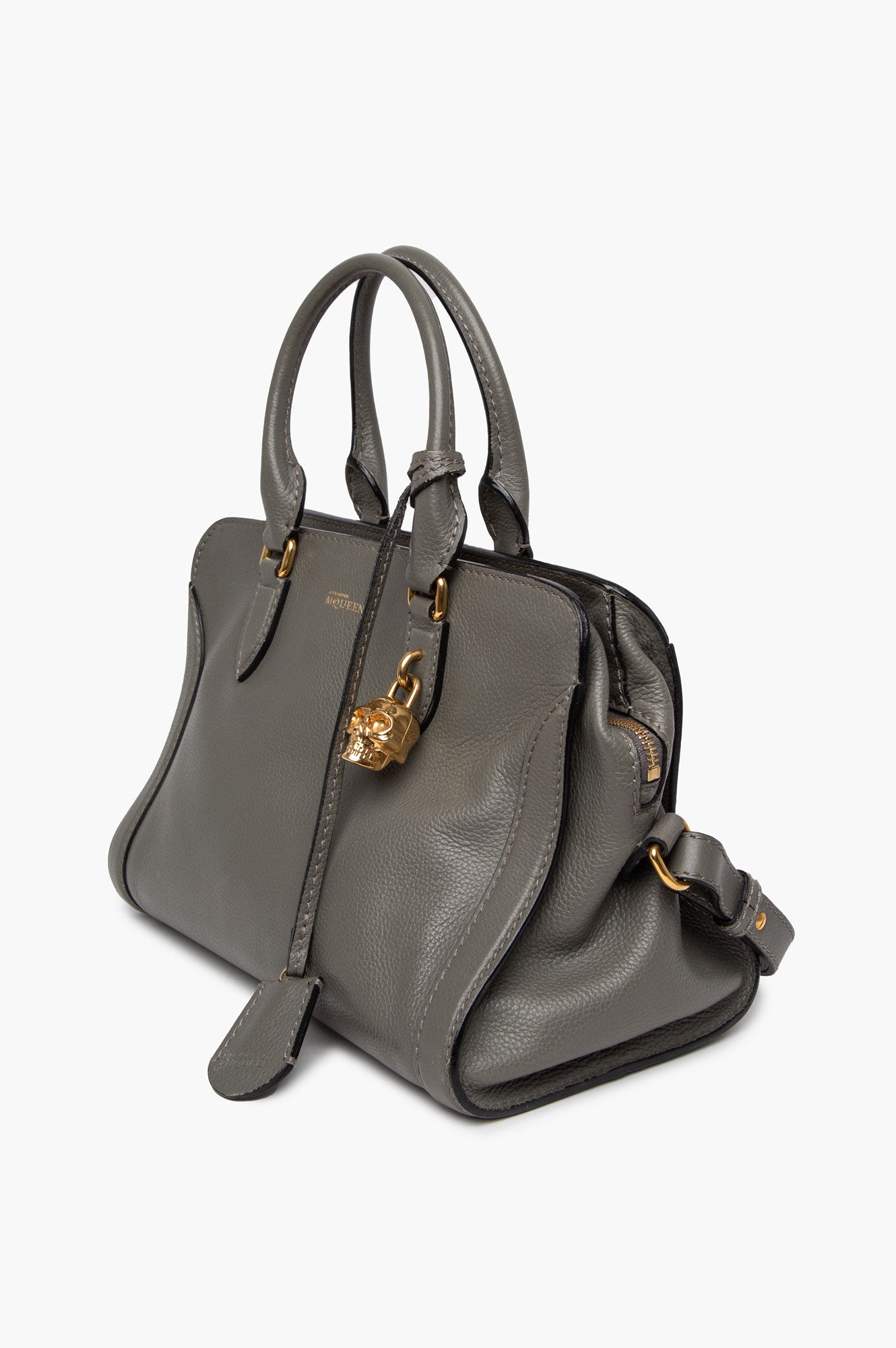 Alexander McQueen Grey Pebbled Skull Padlock Bag