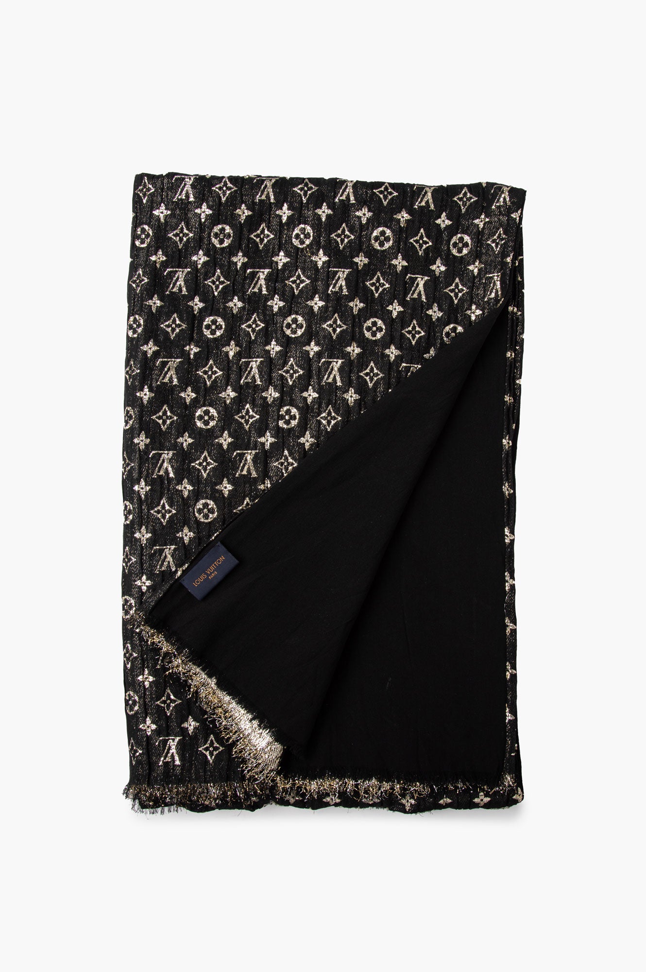 Louis Vuitton Black Monogram So Glitter Silk Shawl Scarf