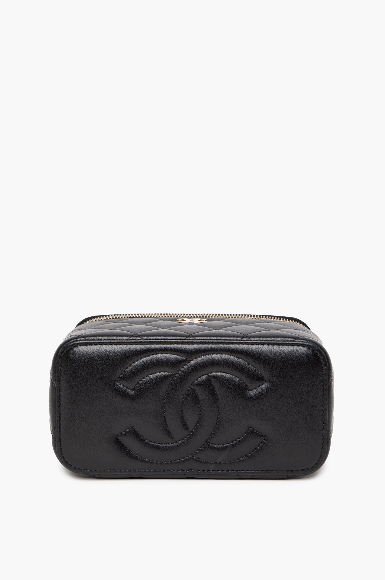Chanel Black Lambskin Quilted Top Handle Vanity Case with Chain