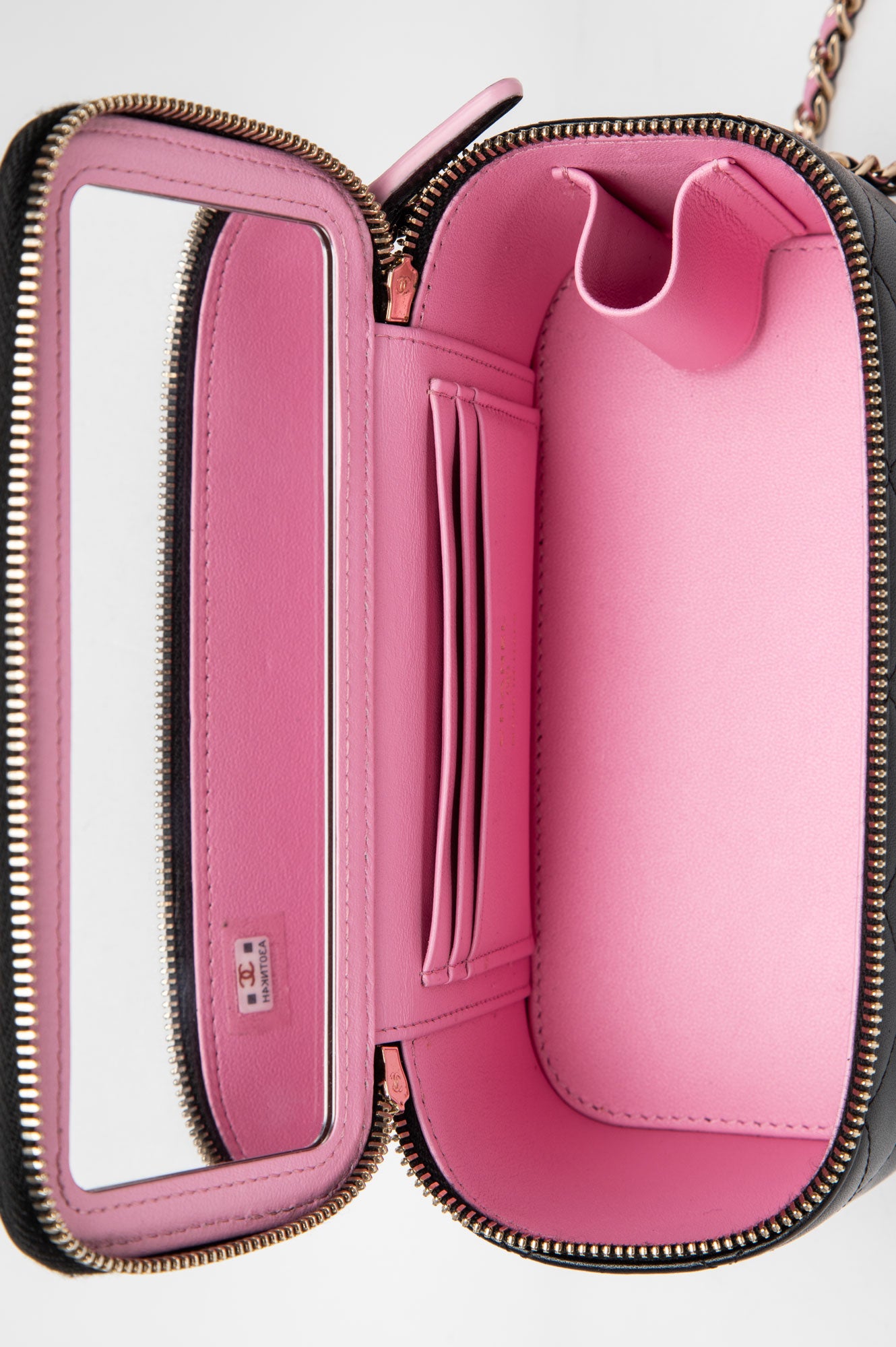 Chanel Black Lambskin Quilted Top Handle Vanity Case with Chain